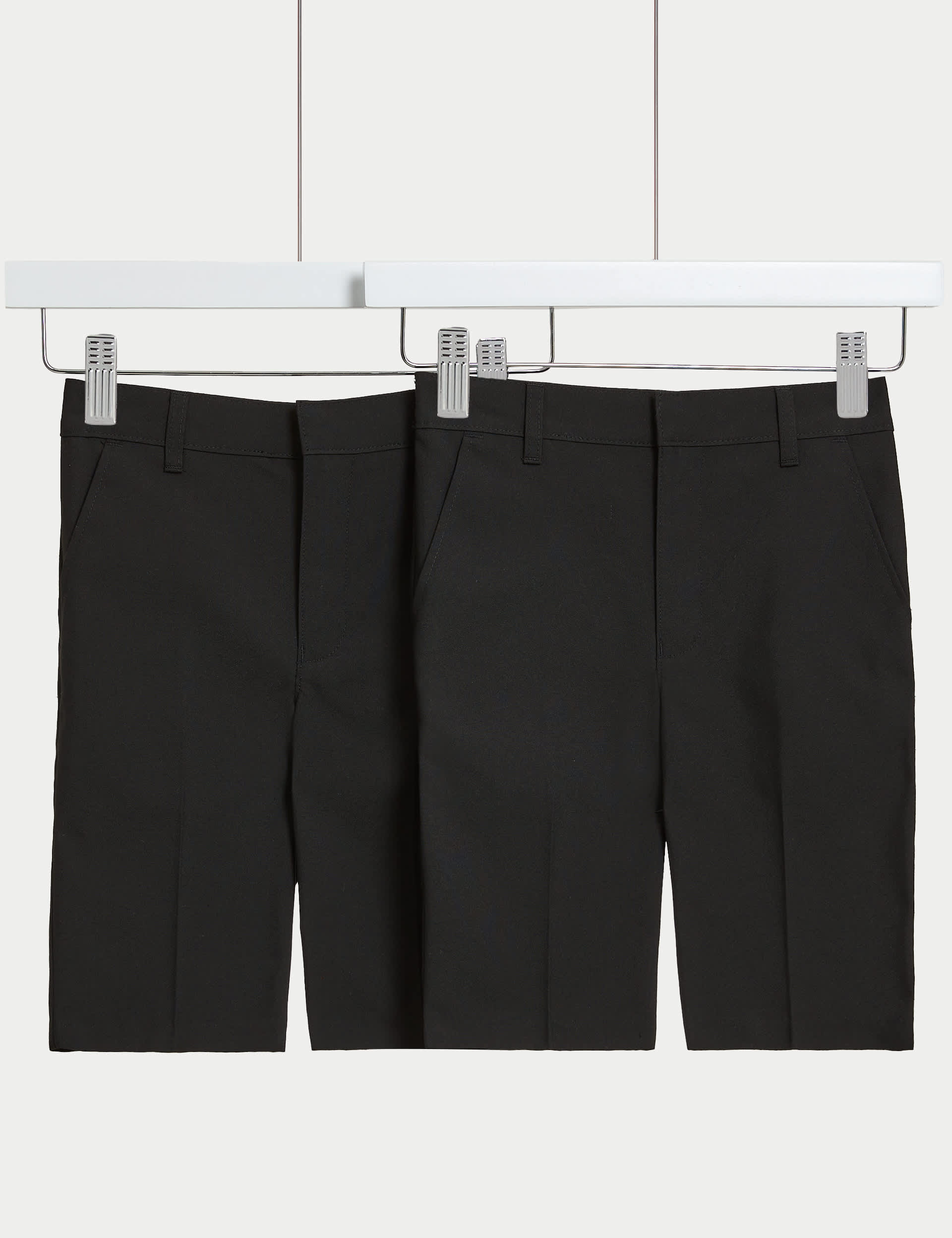 M&S 2pk Boys Slim Leg School Shorts (2-14 Yrs) - 10-11 - Black, Navy,Black,Grey,Charcoal