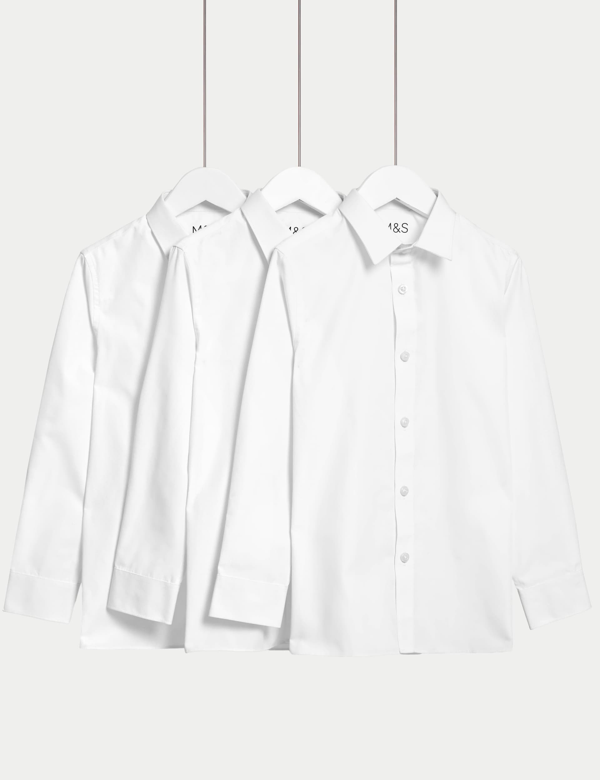 M&S 3pk Boys Longer Length Easy Iron School Shirts (4-18 Yrs) - 6-7 YLNG - White, White