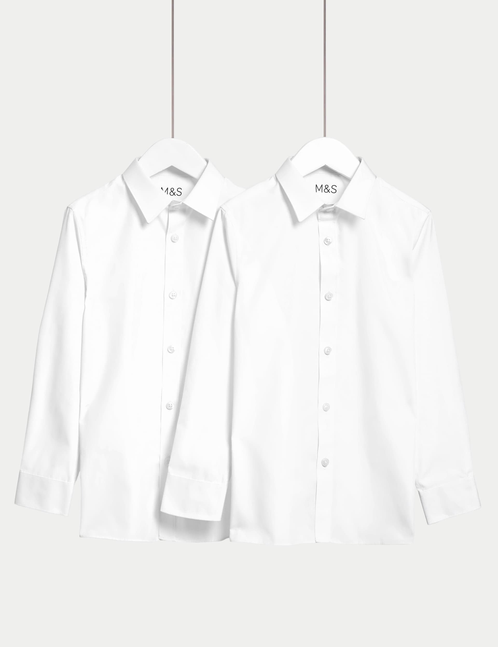 M&S 2pk Boys Skinny Fit Stretch School Shirts (2-16 Yrs) - 15-16 - White, White