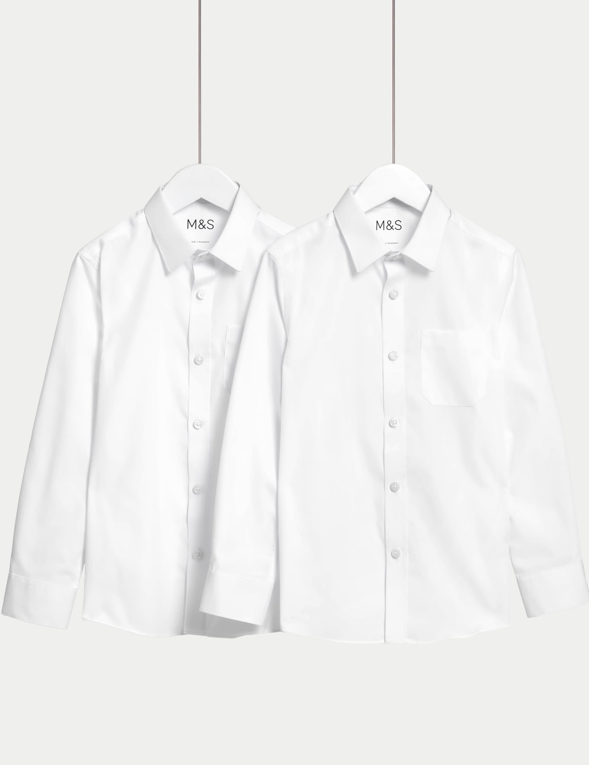 M&S 2pk Boys Non-Iron School Shirts (2-18 Yrs) - 10-11 - White, White