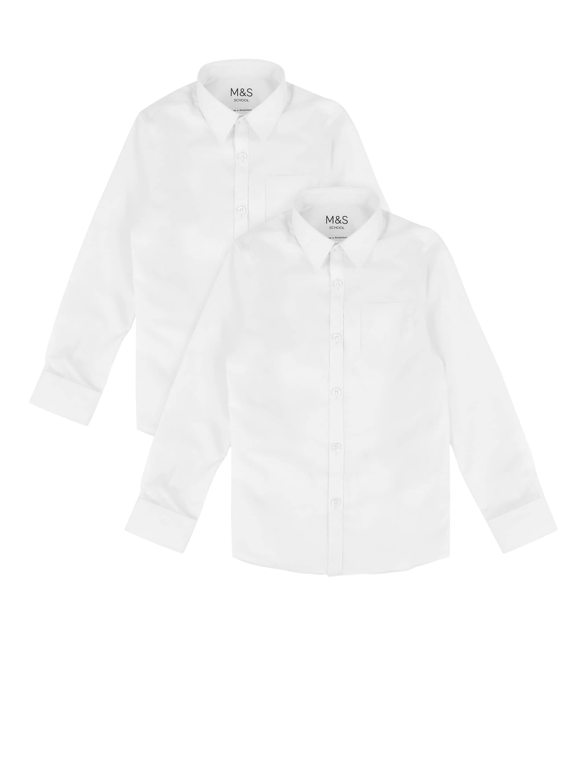 M&S Collection 2 Pack Boys Slim Fit Non-Iron School Shirts (2-18 Yrs) - 13-14 - White, White