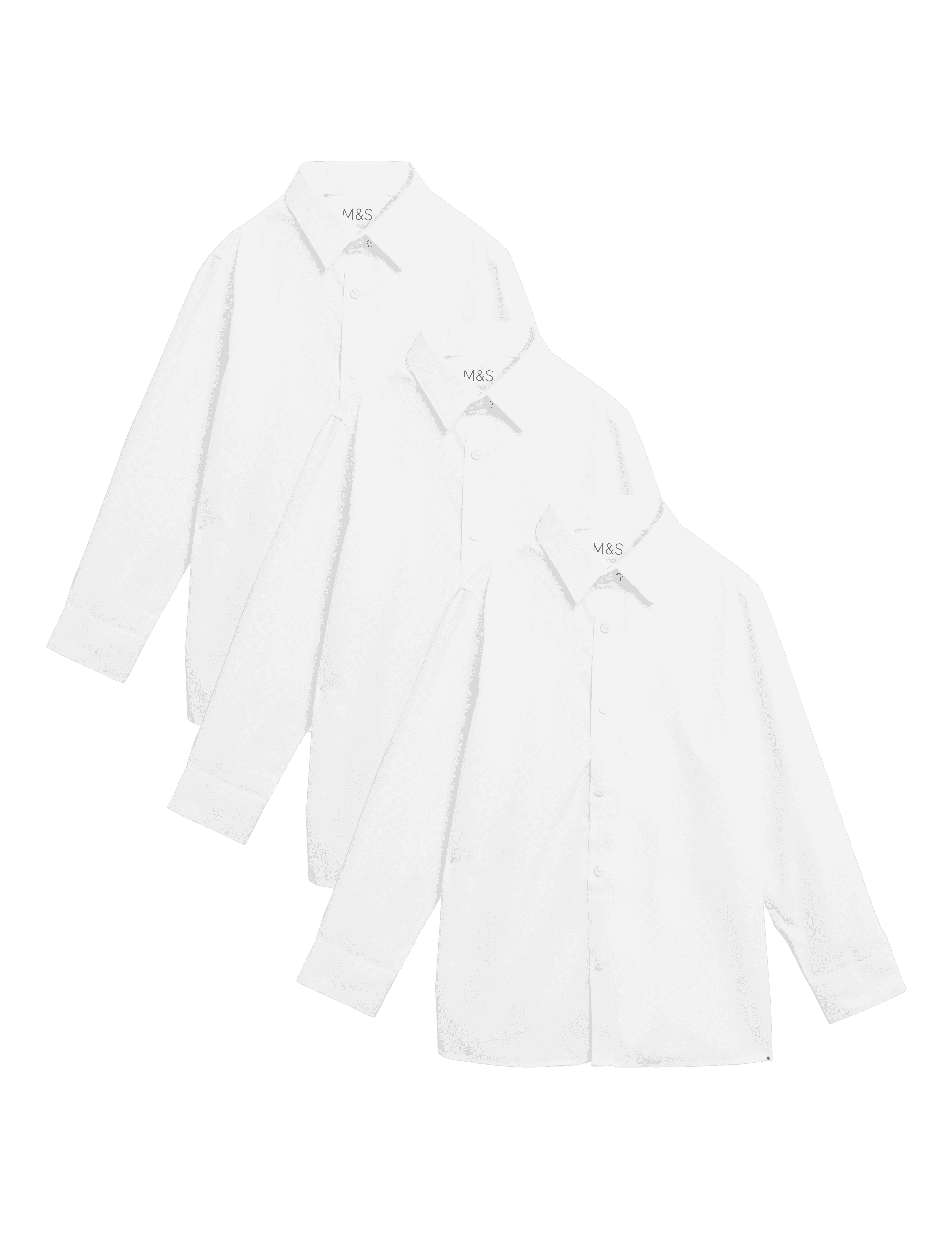 M&S Collection 3pk Boys Easy Dressing Easy Iron School Shirts (3-18 Yrs) - 14-15 - White, White