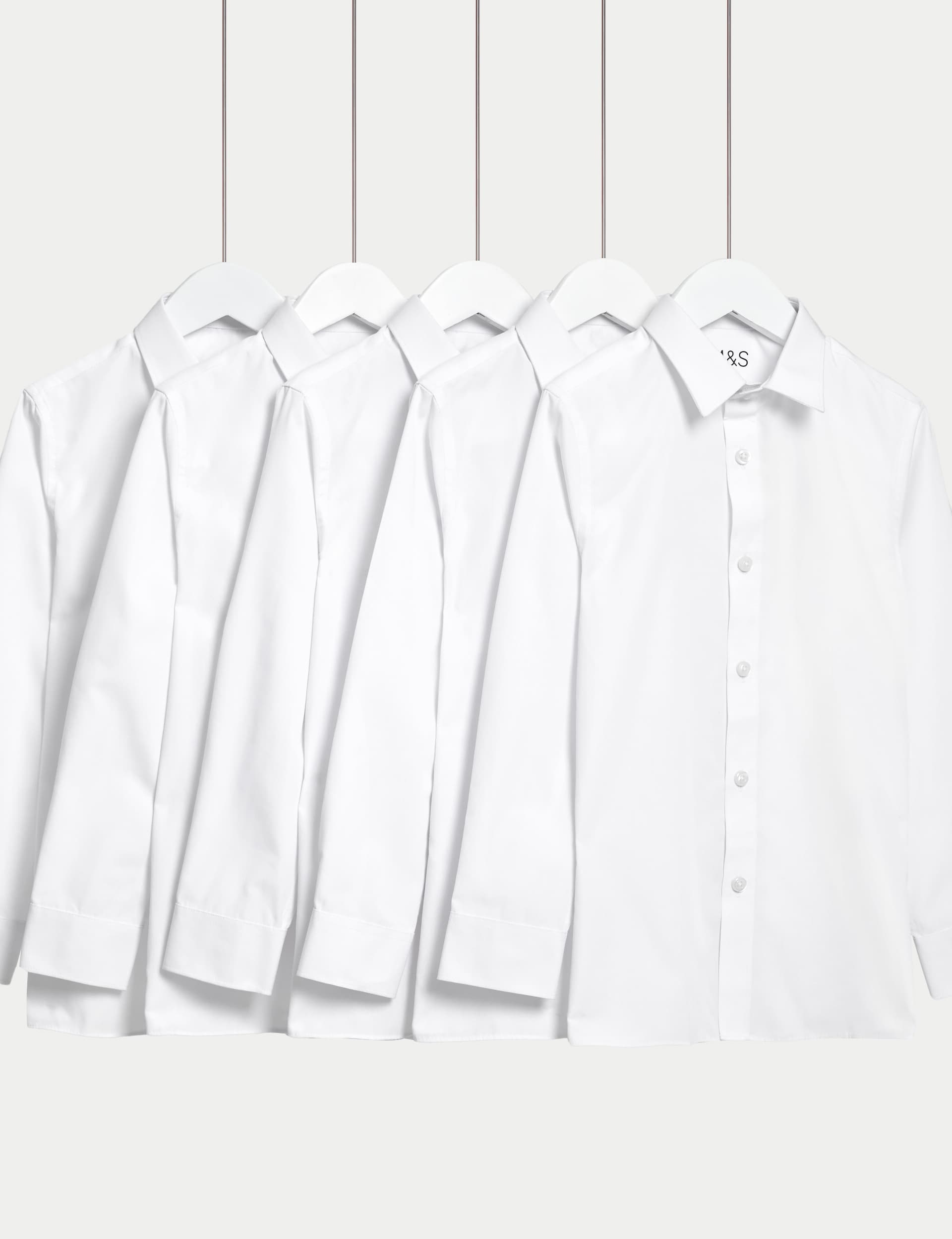 M&S 5pk Boys Regular Fit Easy to Iron School Shirts (2-18 Yrs) - 4-5 Y - White, White