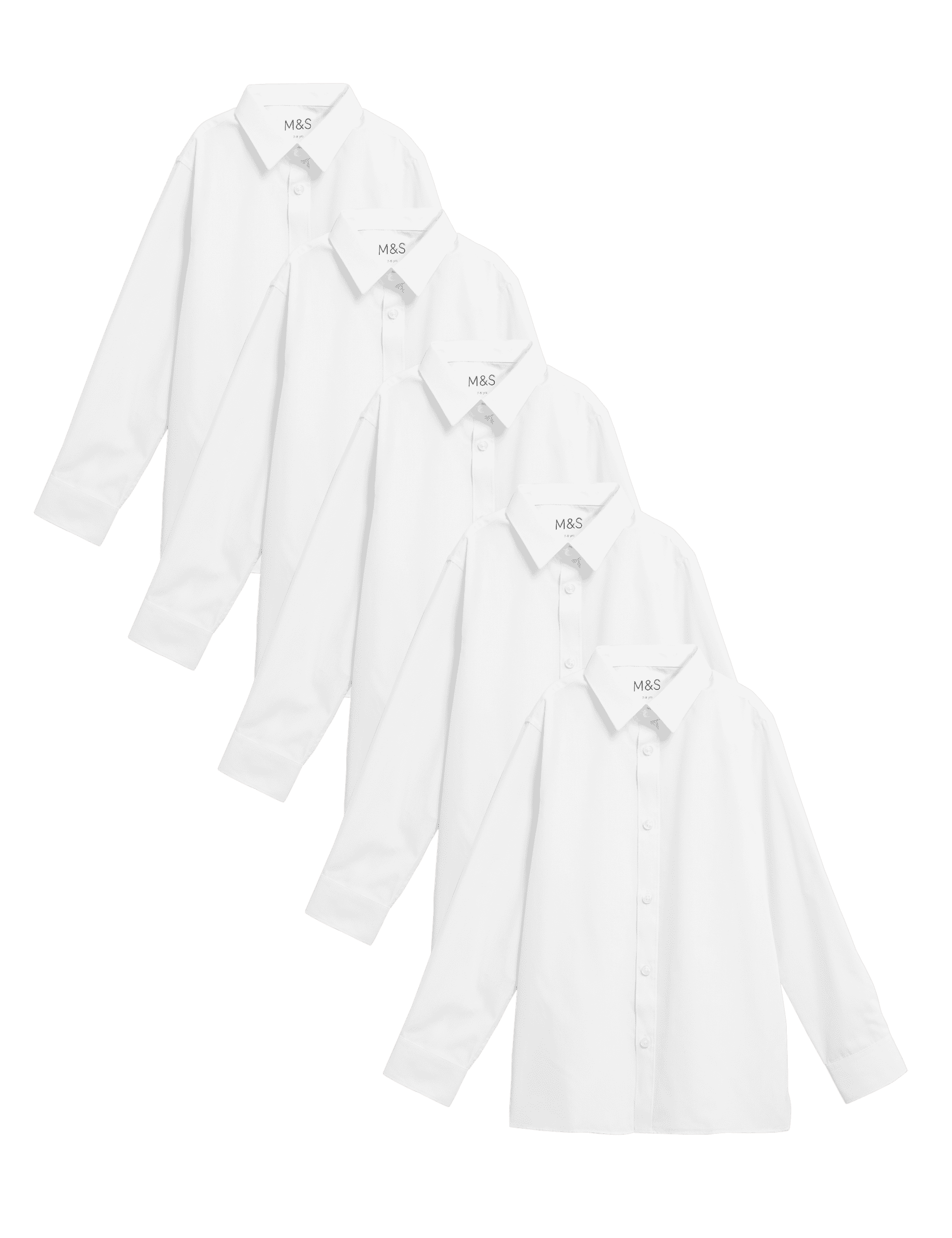 M&S Collection 5pk Boys Regular Fit Easy to Iron School Shirts (2-18 Yrs) - 15-16 - White, White