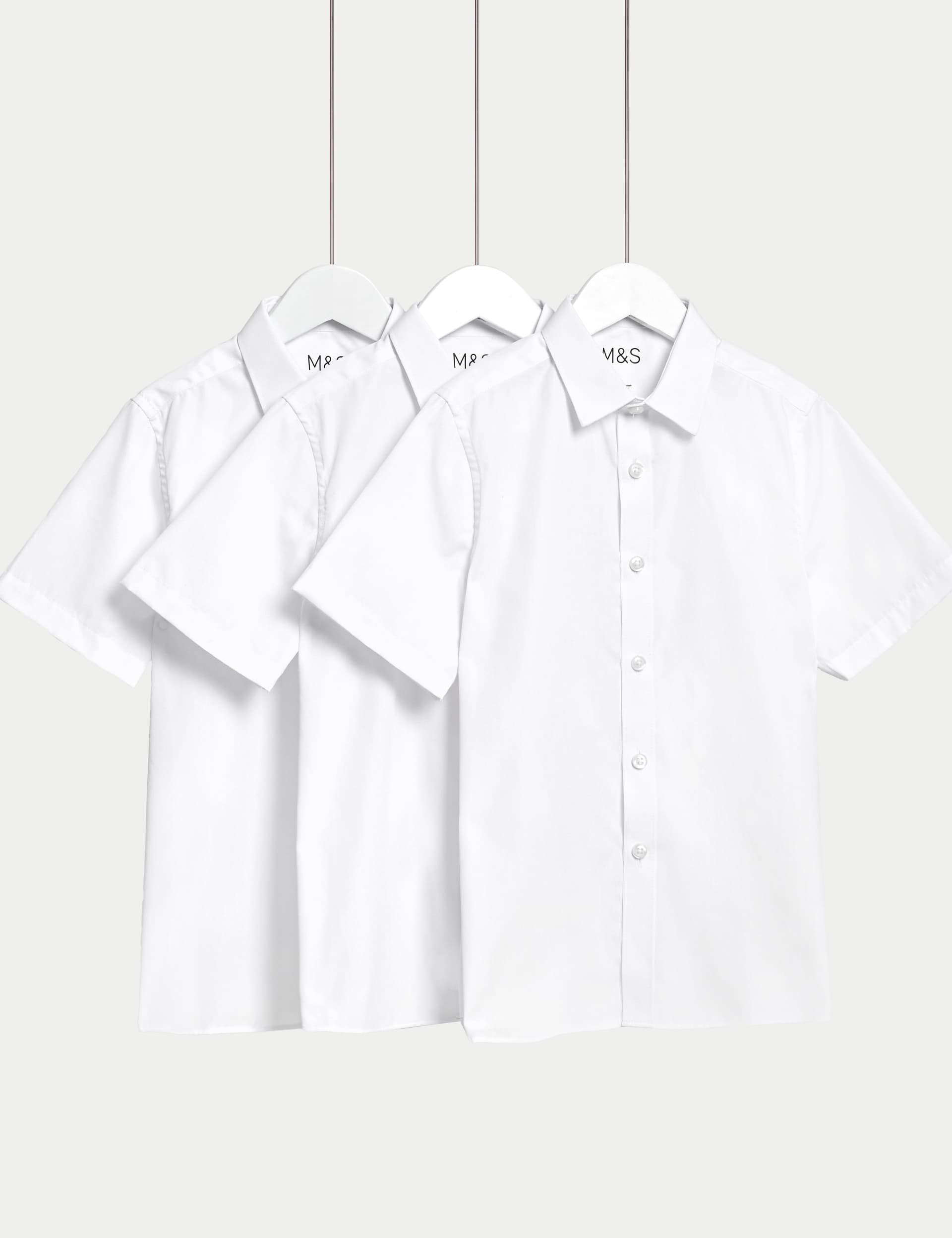 M&S 3pk Boys Longer Length Easy Iron School Shirts (4-18 Yrs) - 12-13LNG - White, White