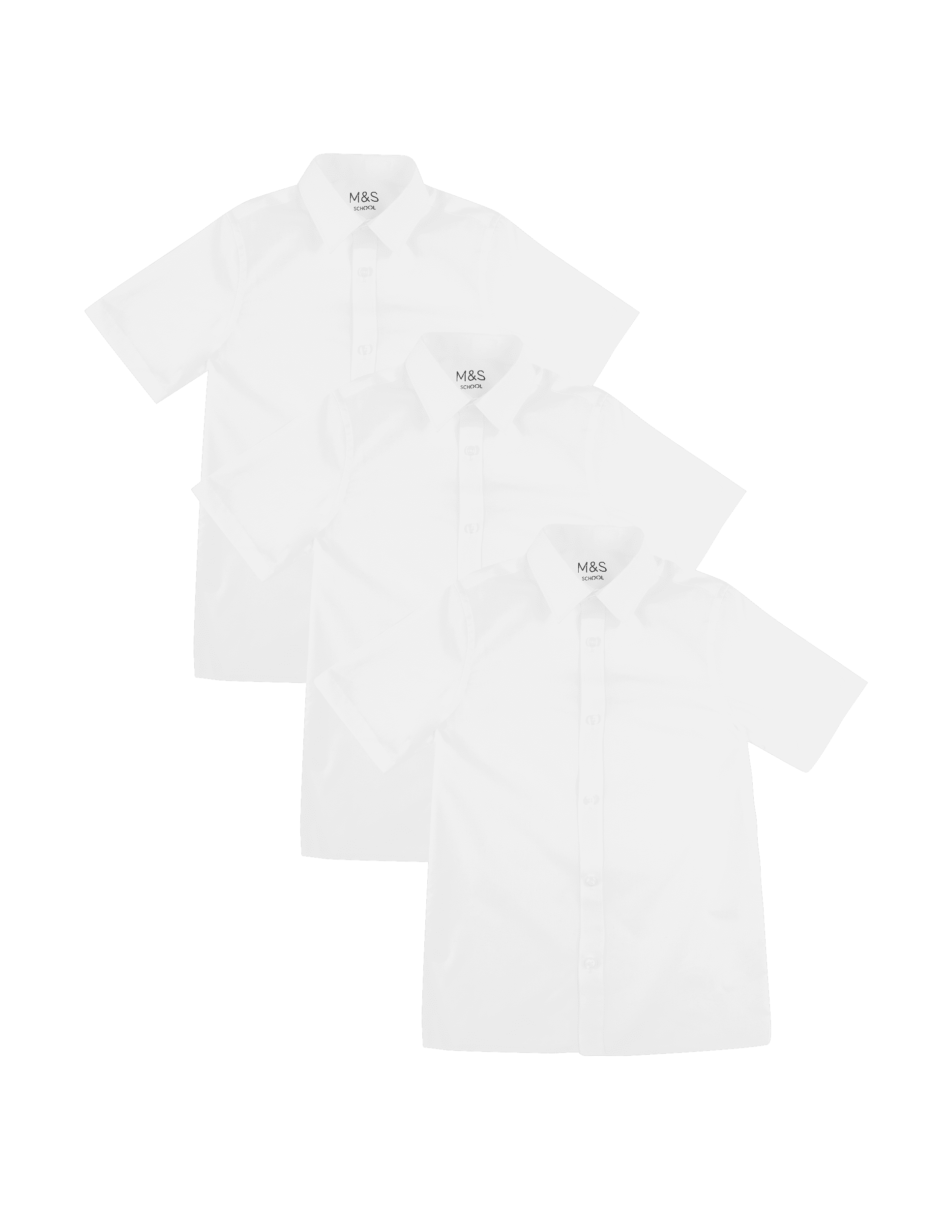 M&S Collection 3pk Boys Longer Length Easy Iron School Shirts (4-18 Yrs) - 13-14LNG - White, White