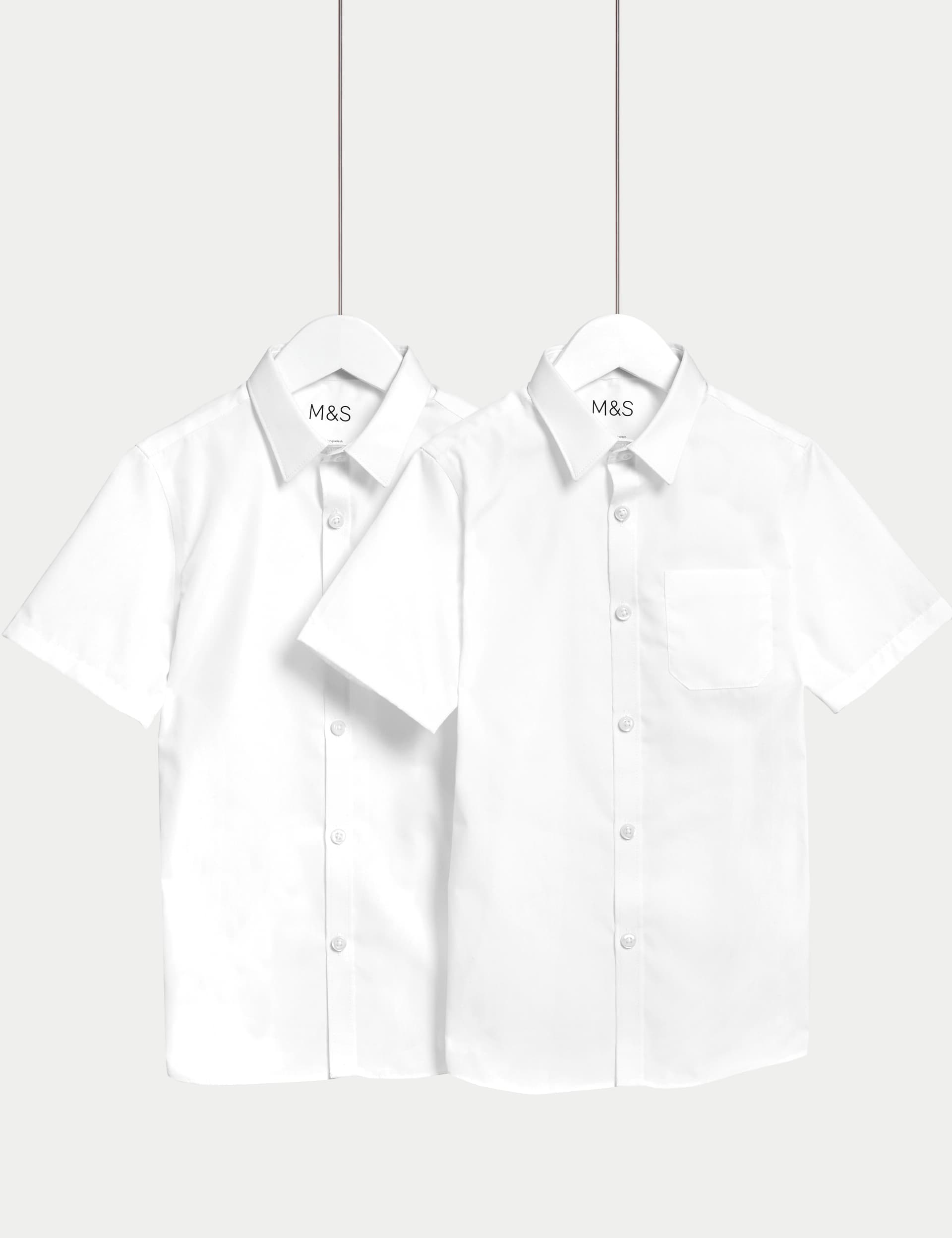 M&S 2pk Boys Non-Iron School Shirts (2-18 Yrs) - 9-10Y - White, White