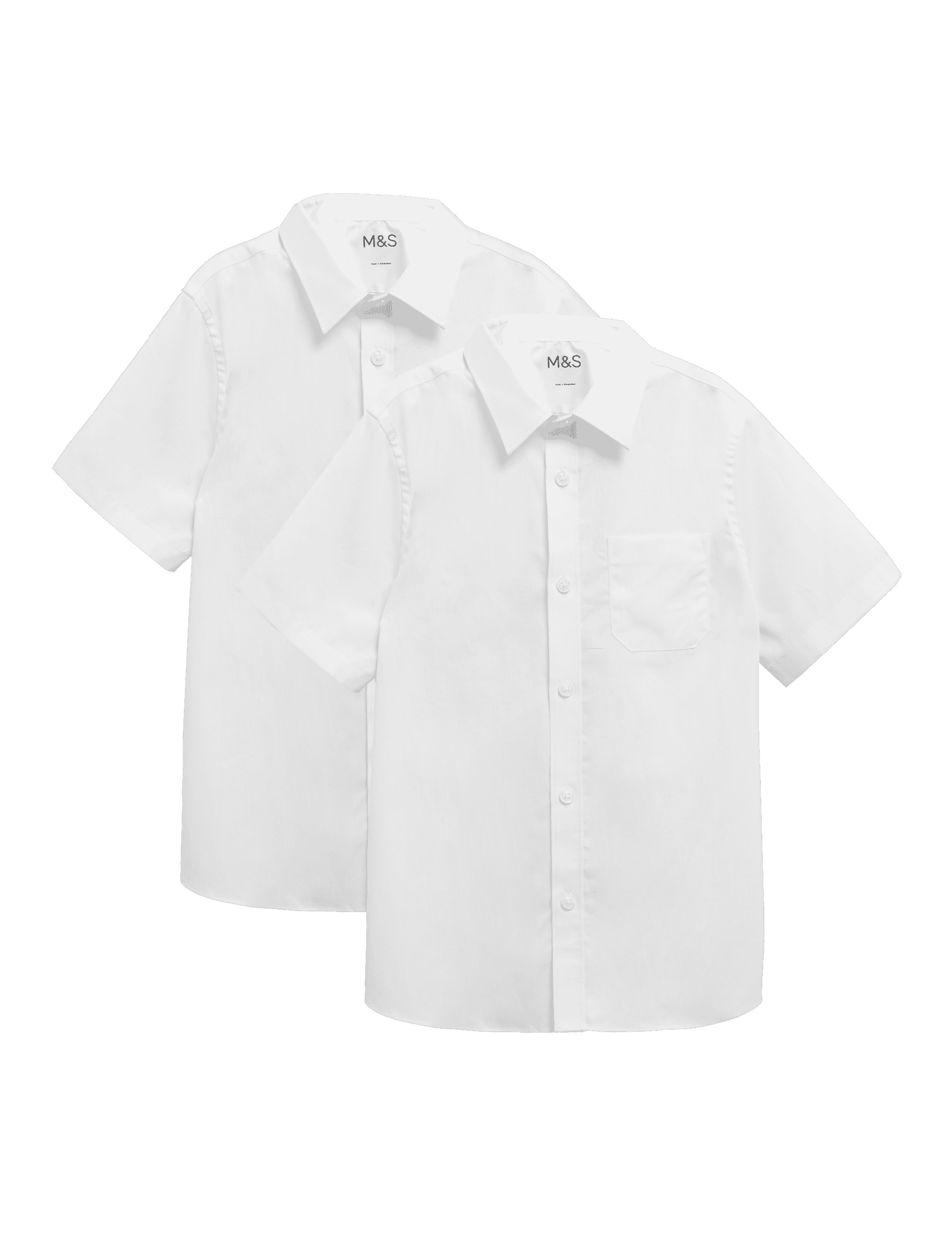 M&S Collection 2 Pack Boys Non-Iron School Shirts (2-18 Yrs) - 15-16 - White, White