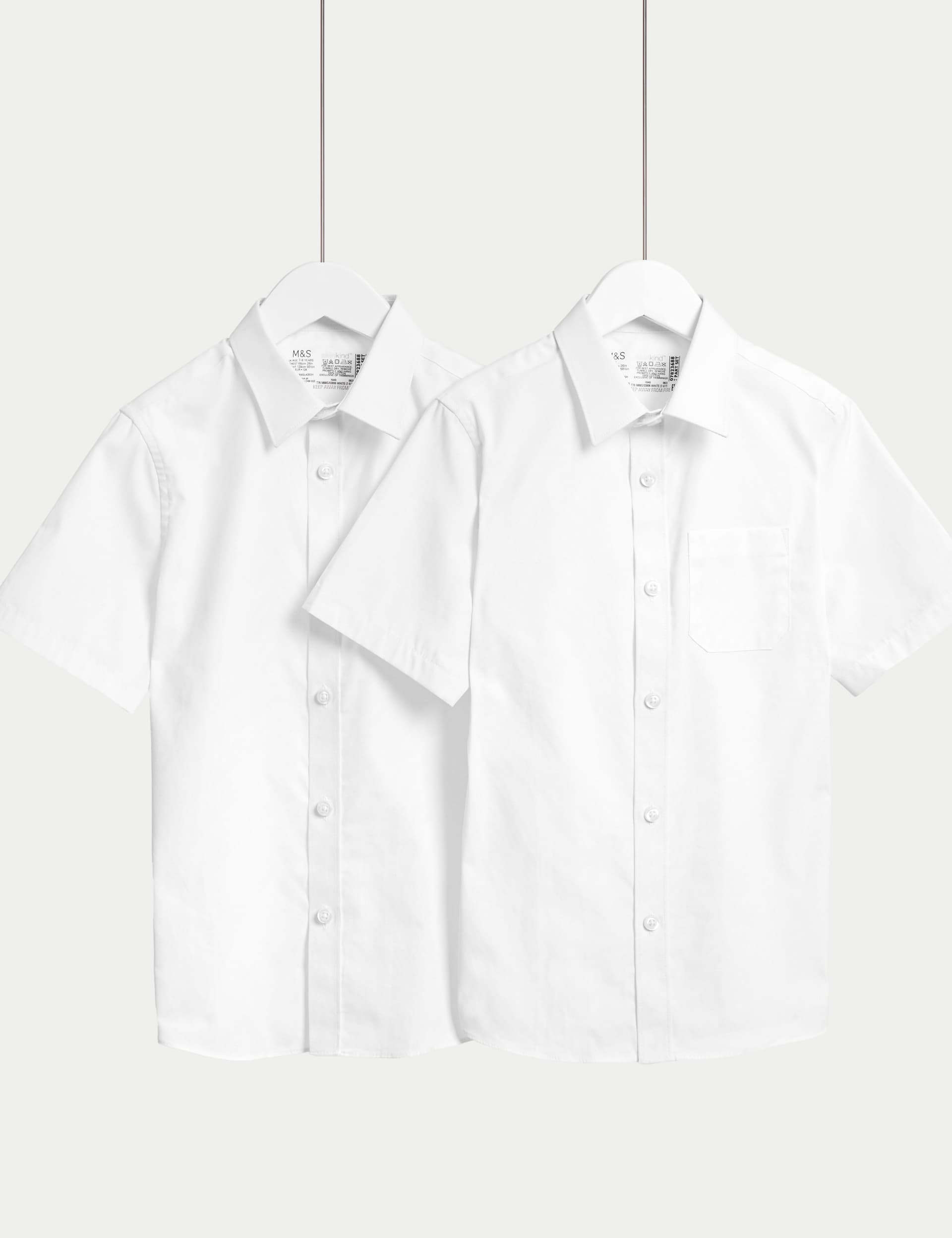 M&S 2pk Boys Regular Fit Cotton School Shirts (2-18 Yrs) - 15-16 - White, White