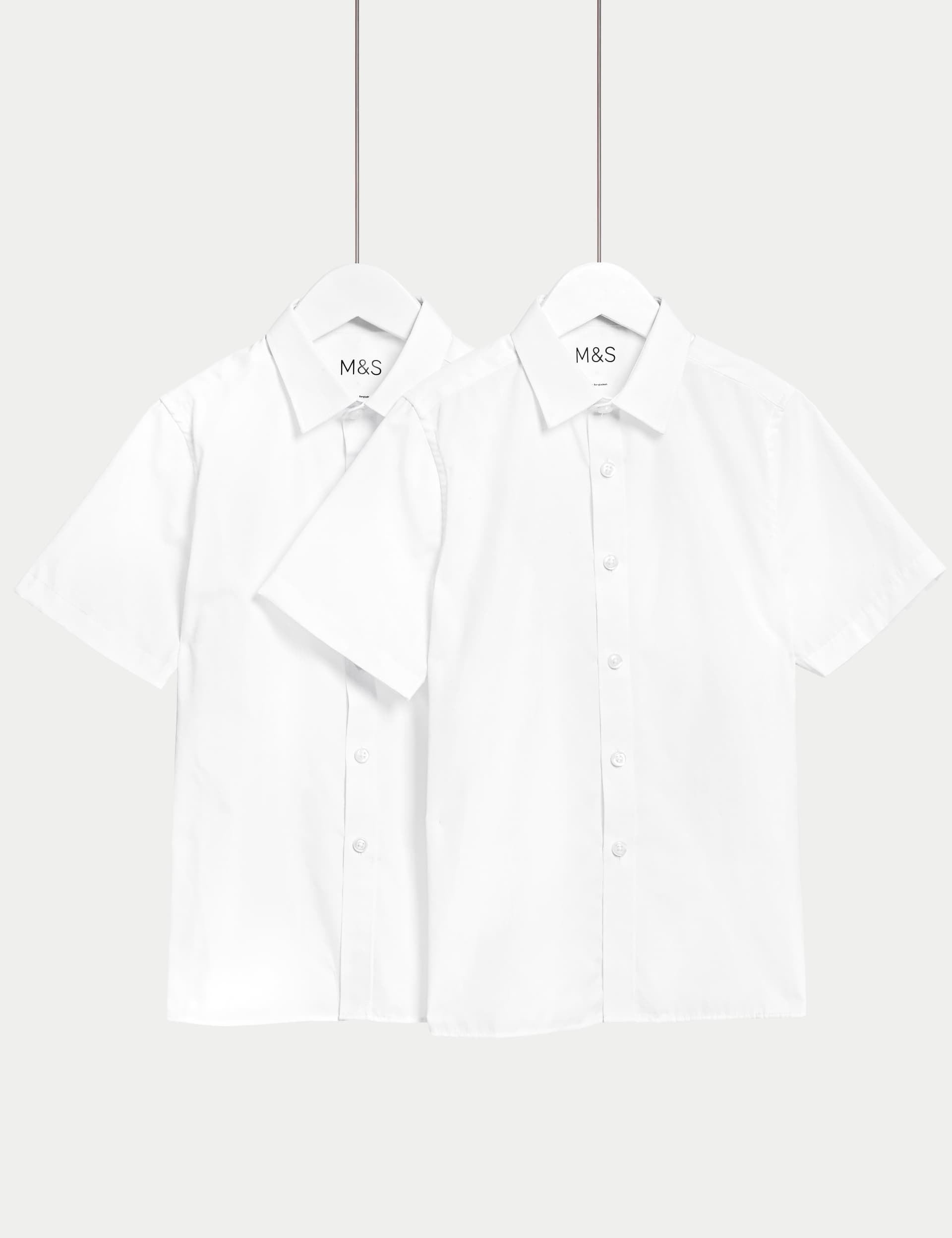 M&S 2pk Boys Skinny Fit Stretch School Shirts (2-18 Yrs) - 12-13 - White, White