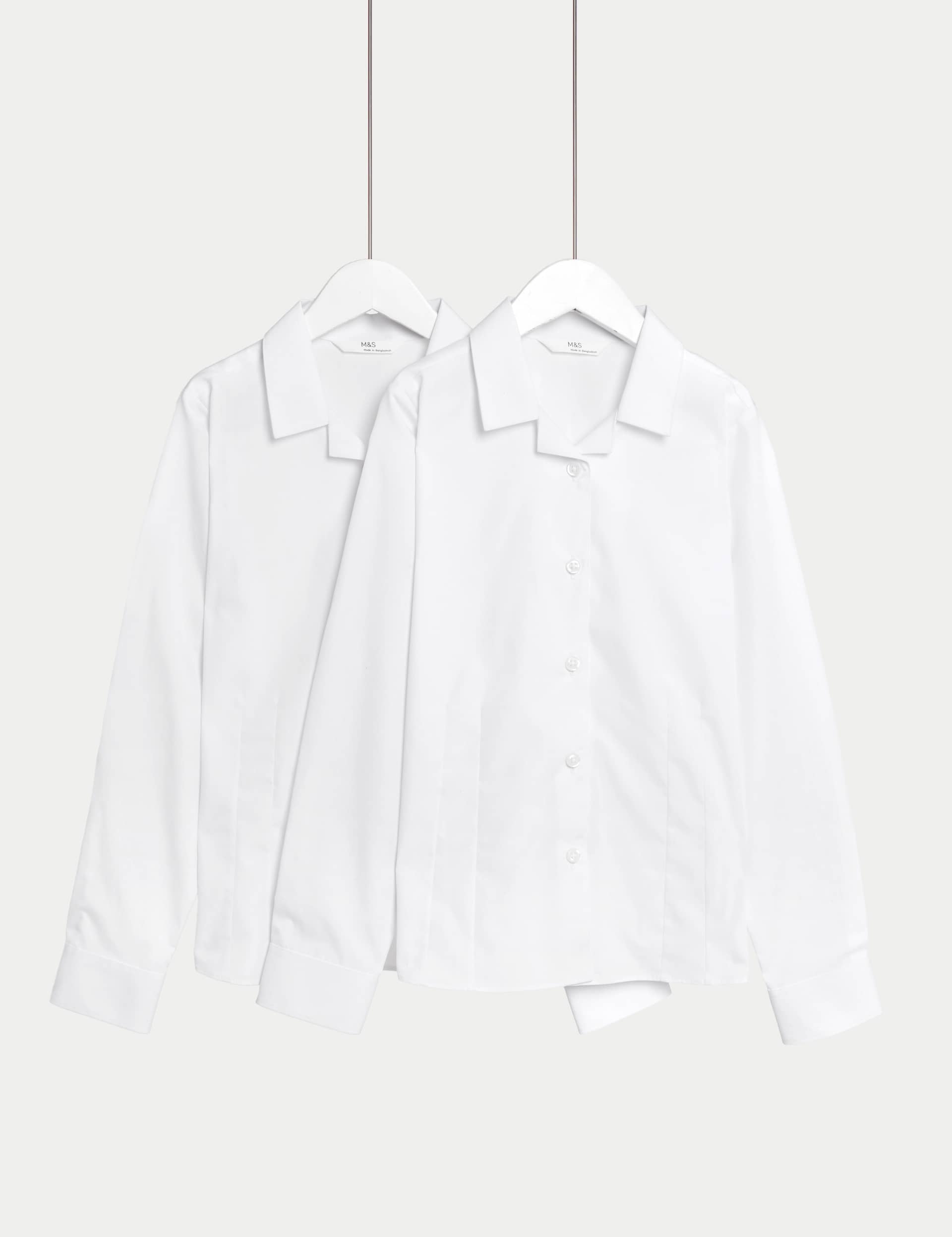 M&S Girls 2-Pack Cotton Blend School Blouses (2-18 Yrs) - 6-7 Y - White, White