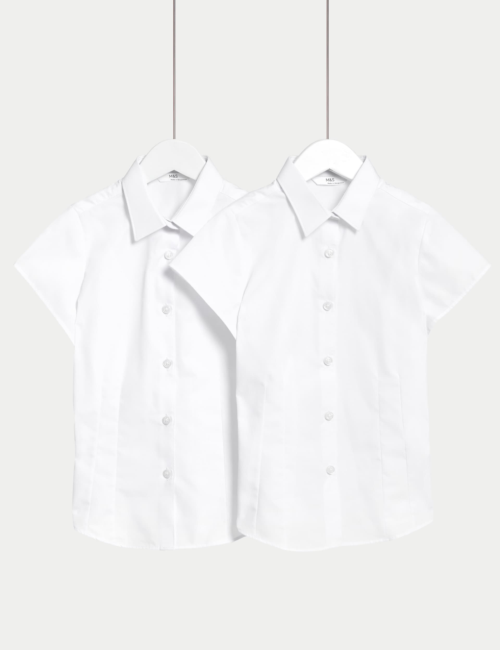 M&S Girls 2-Pack Cap Sleeve Easy Iron School Shirts (2-16 Yrs) - 9-10Y - White, White