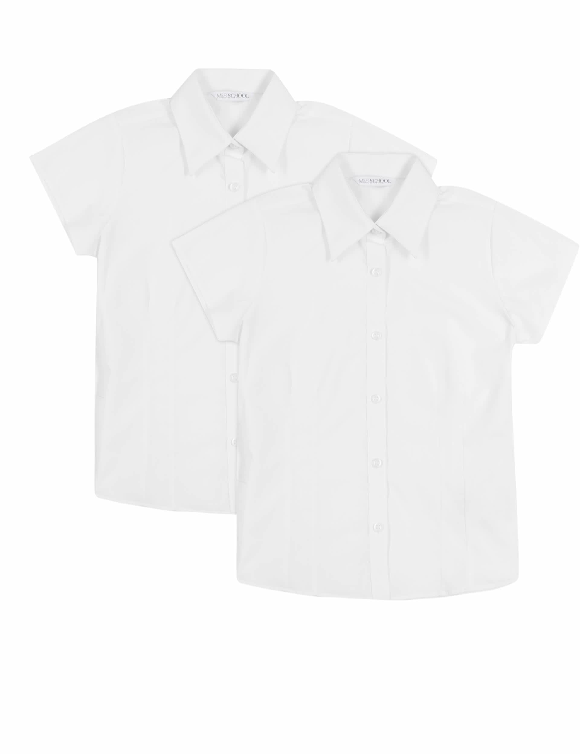 M&S Collection Girls 2 Pack Girls Cap Sleeve Easy Iron School Shirts (2-16 Yrs) - 6-7 Y - White, Whi