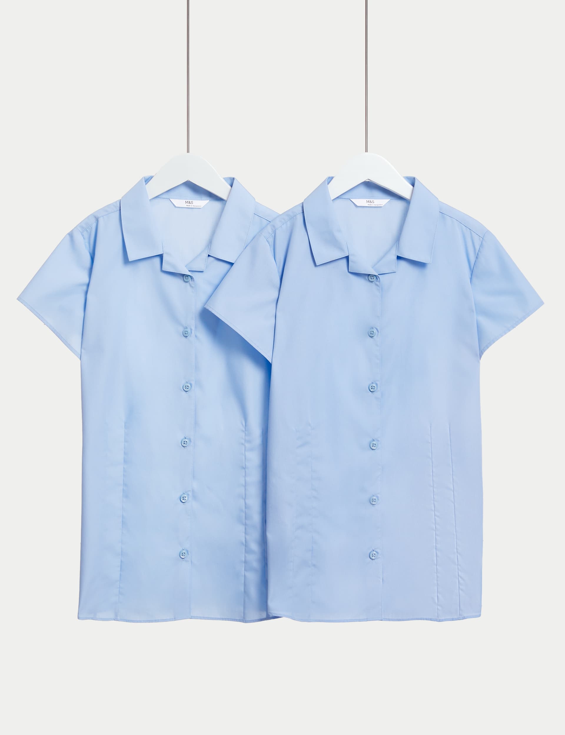 M&S Girls 2-Pack Easy Iron Revere School Shirts (2-16 Yrs) - 8-9 Y - Blue, White,Blue