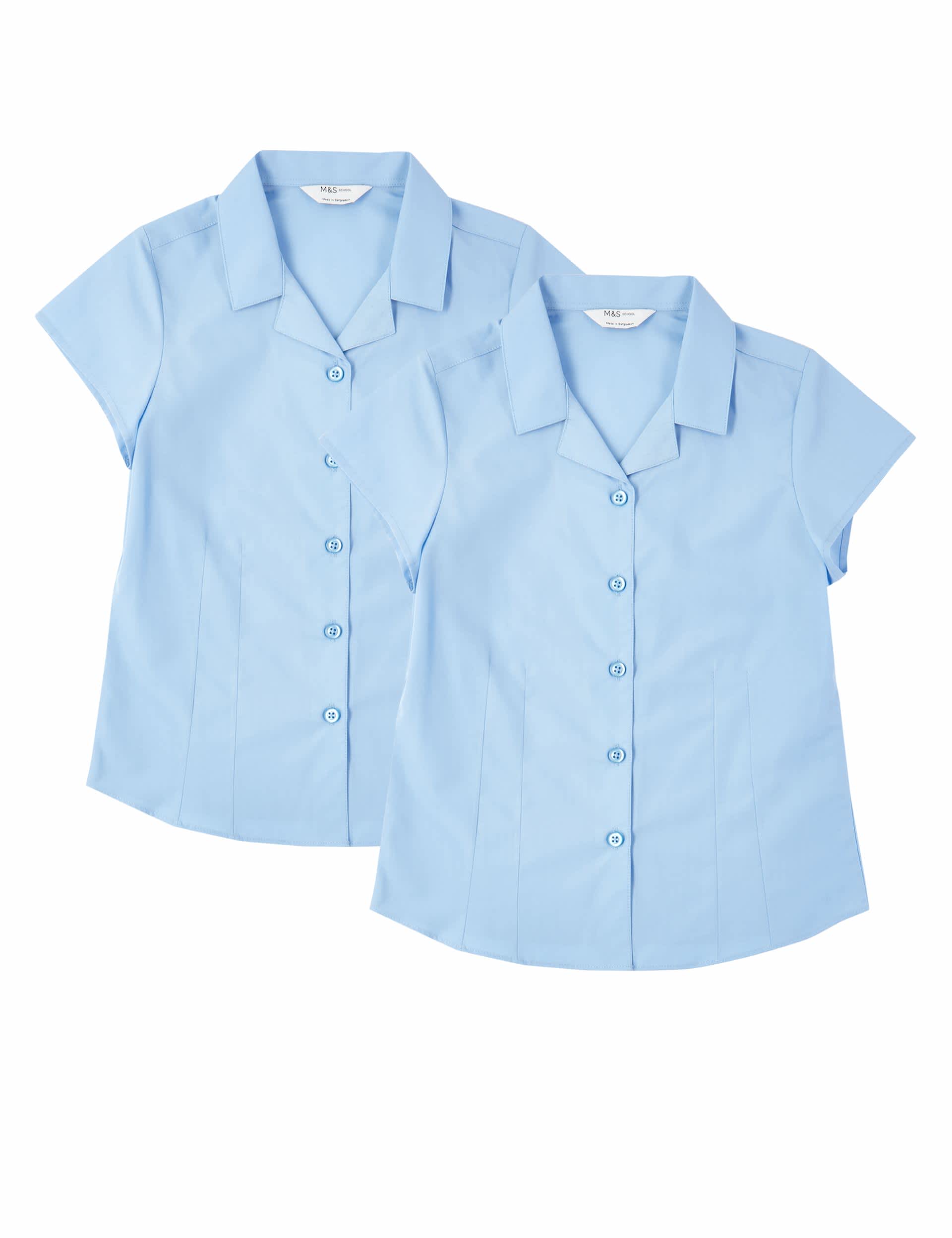 M&S Collection Girls 2 Pack Girls Easy Iron Revere School Shirts (2-16 Yrs) - 6-7 Y - Blue, White,Bl