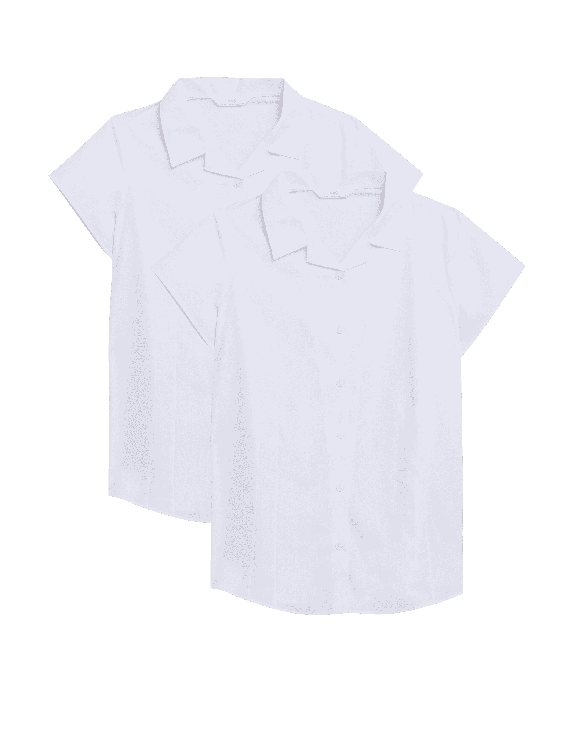 M&S Collection Girls 2 Pack Girls Easy Iron Revere School Shirts (2-16 Yrs) - 15-16 - White, White,B