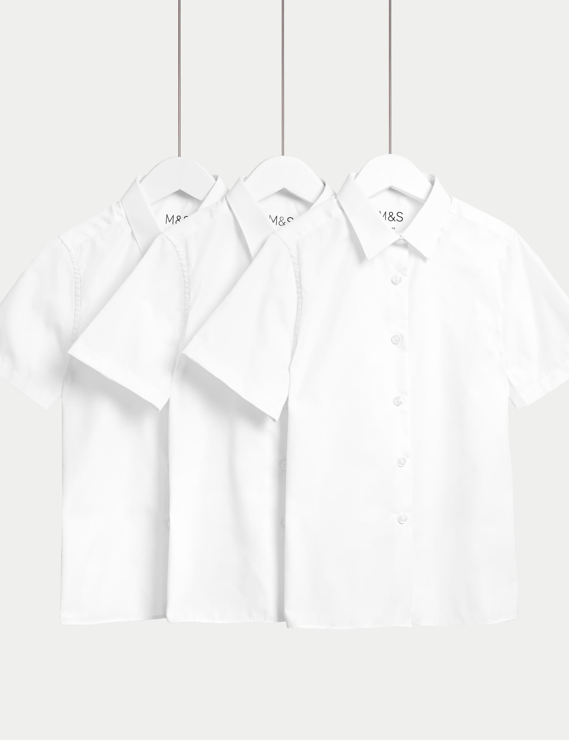 M&S Girls 3-Pack Plus Fit Easy Iron School Shirts (4-18 Yrs) - 5-6 Y - White, White