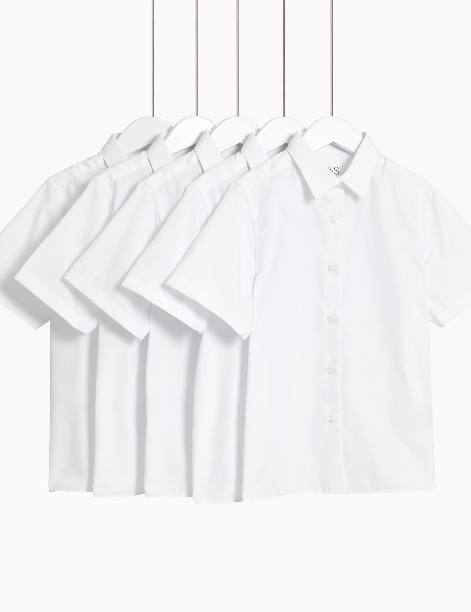 M&S Girls 5pk Regular Fit Easy to Iron School Shirts (2-18 Yrs) - 16-17 - White, White