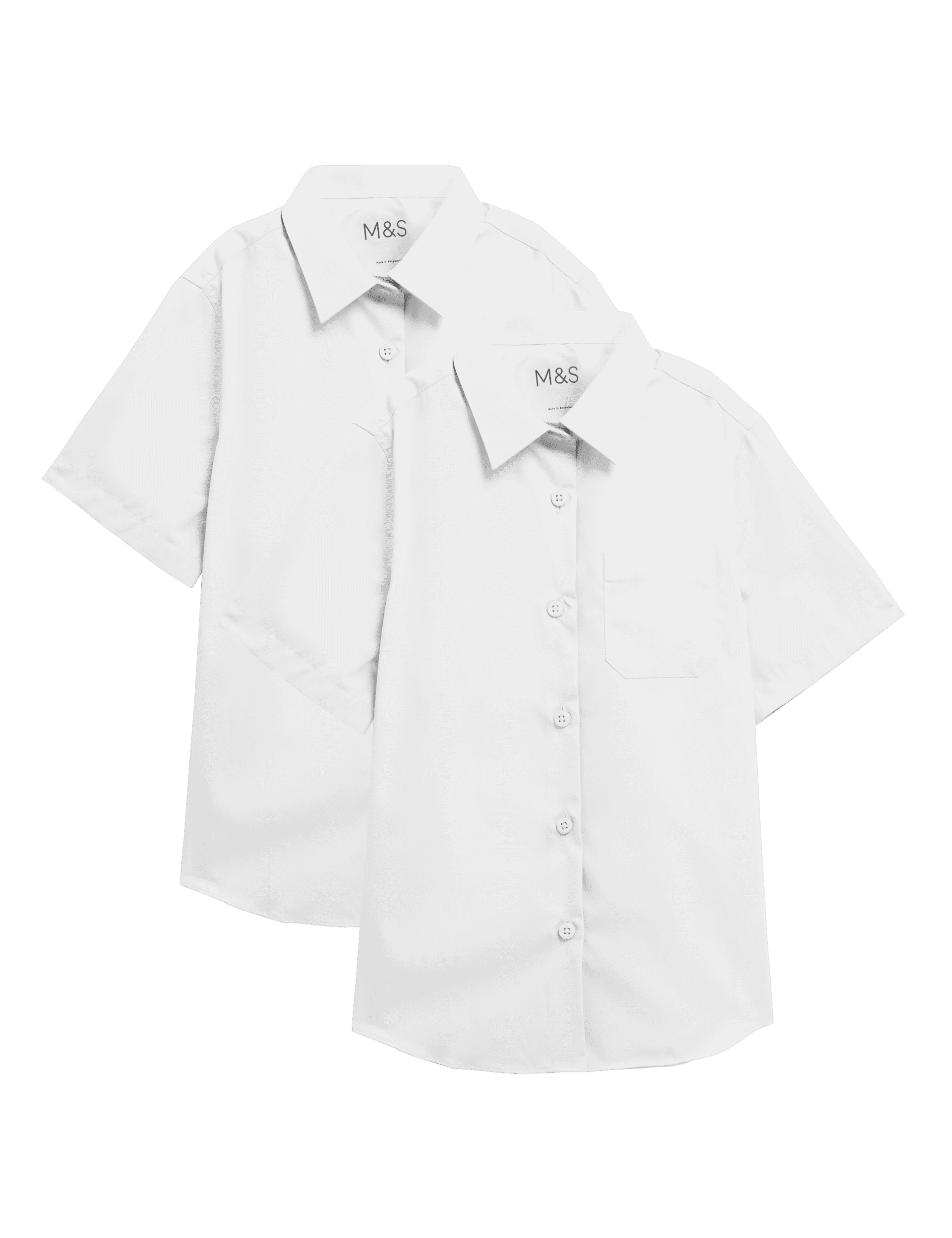 M&S Collection Girls 2 Pack Girls Non-Iron School Shirts (2-18 Yrs) - 15-16 - White, White