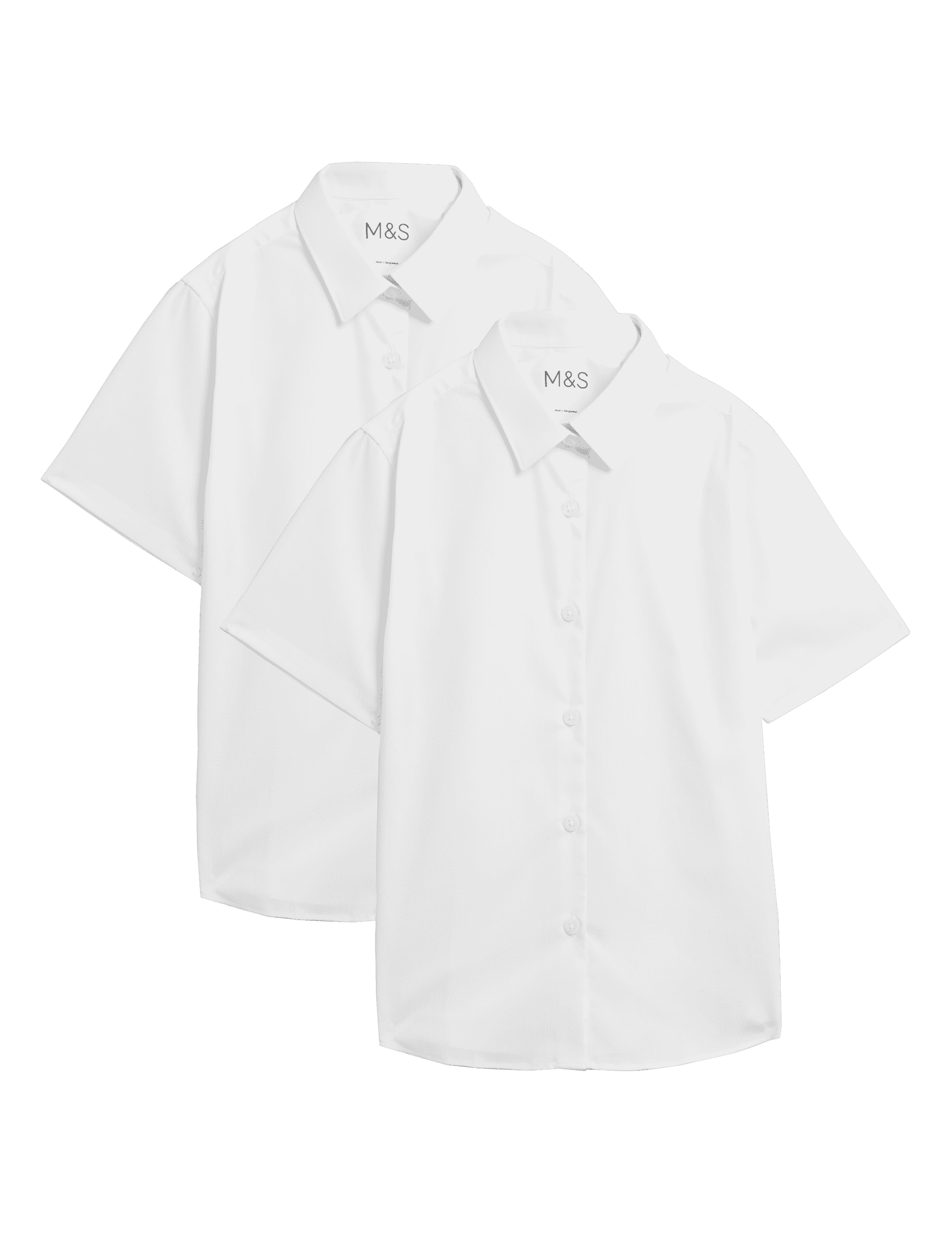 M&S Collection Girls 2 Pack Girls Skinny Fit School Shirts (2-18 Yrs) - 8-9 Y - White, White