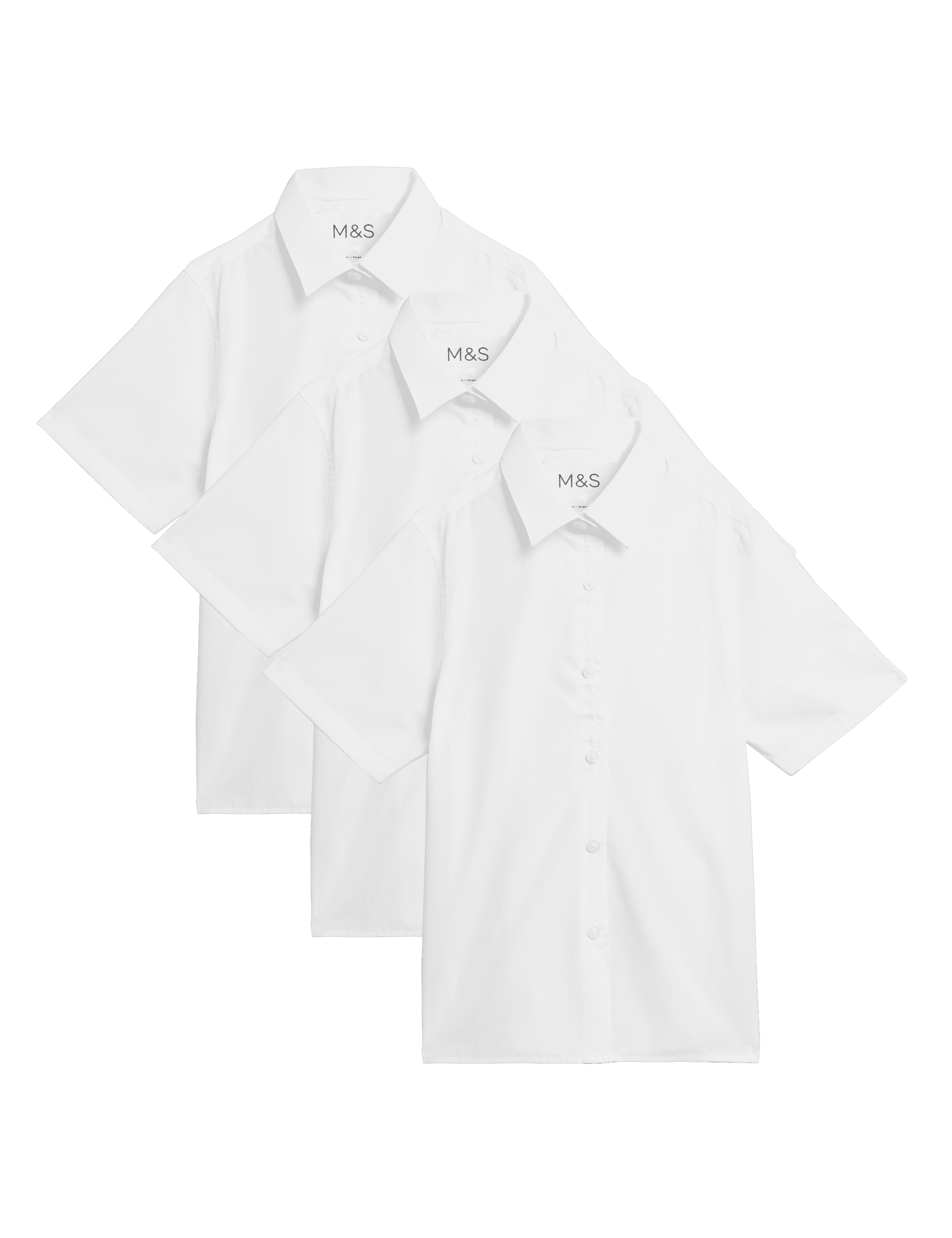 M&S Collection Girls 3pk Girls Easy Dressing Easy Iron School Shirts (3-18 Yrs) - 5-6 Y - White, Whi