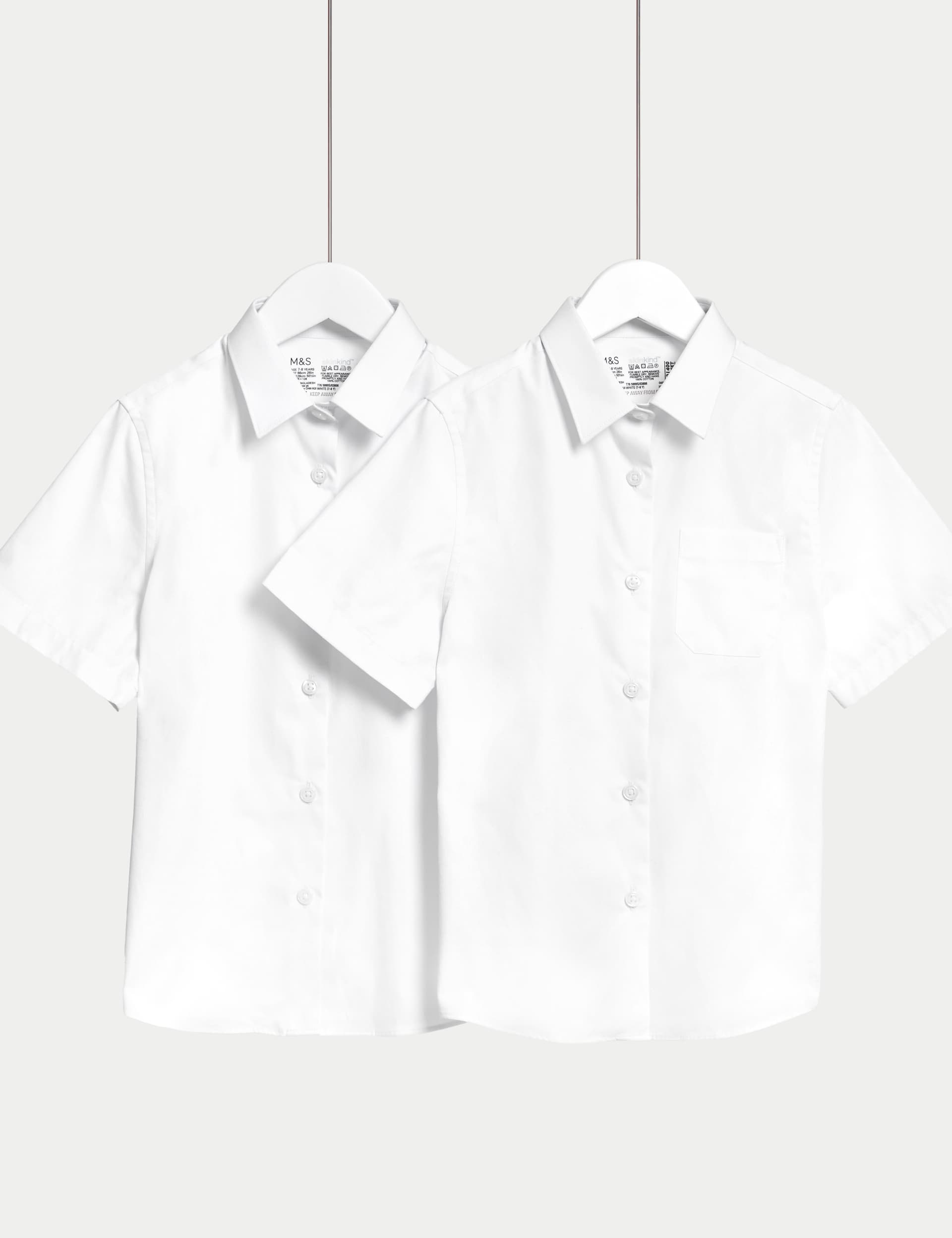 M&S Girls 2-Pack Regular Fit Cotton School Shirts (2-18 Yrs) - 7-8 Y - White, White