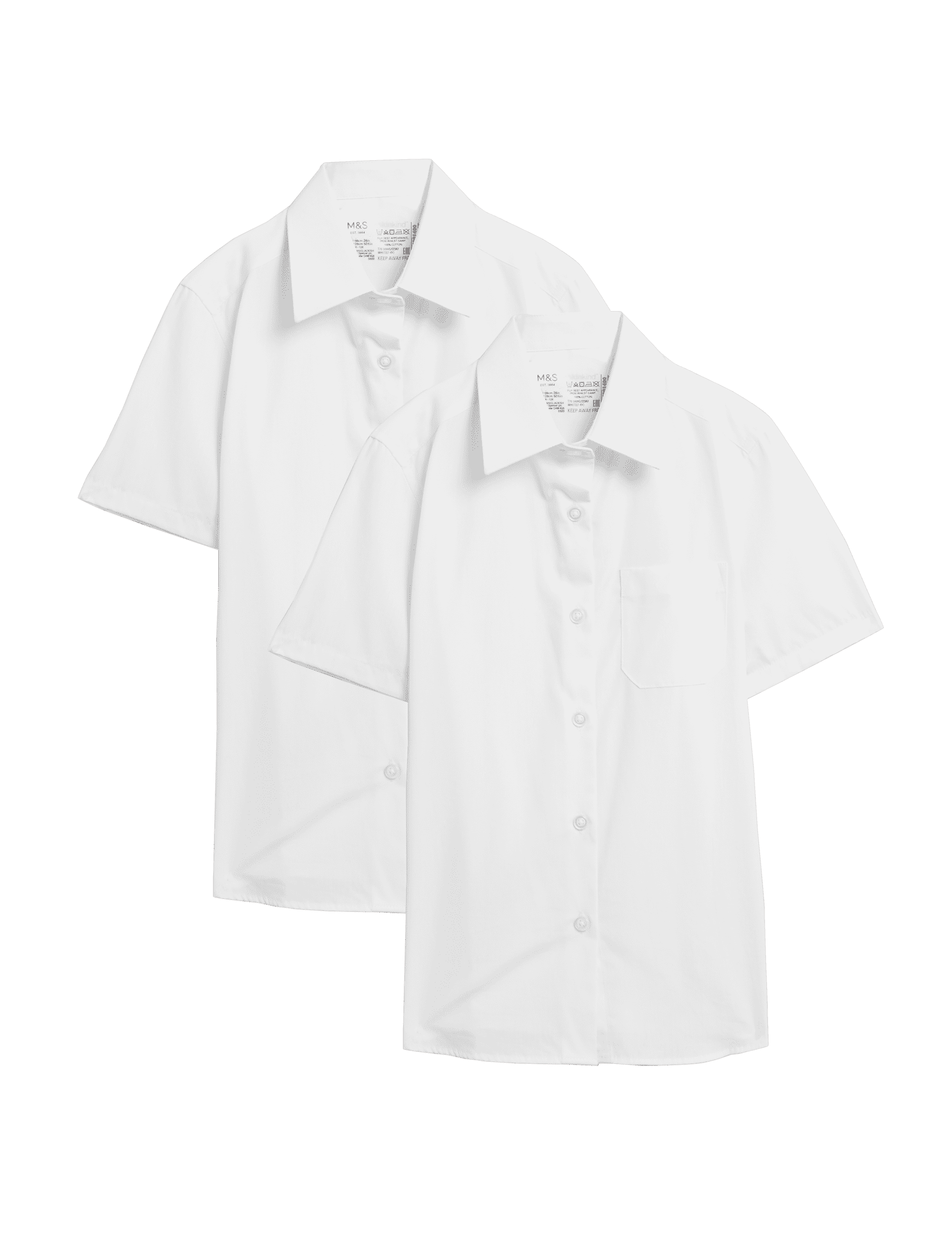 M&S Collection Girls 2 Pack Girls Regular Fit Cotton School Shirts (2-18 Yrs) - 13-14 - White, White