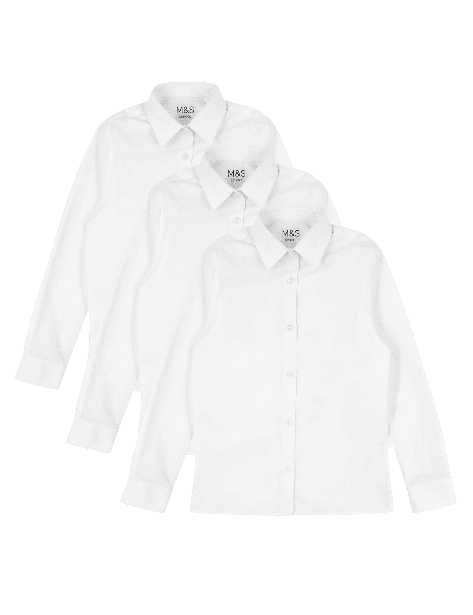 M&S Collection Girls 3pk Girls Longer Length Easy Iron School Shirts (4-18 Yrs) - 4-5 YLNG - White, 