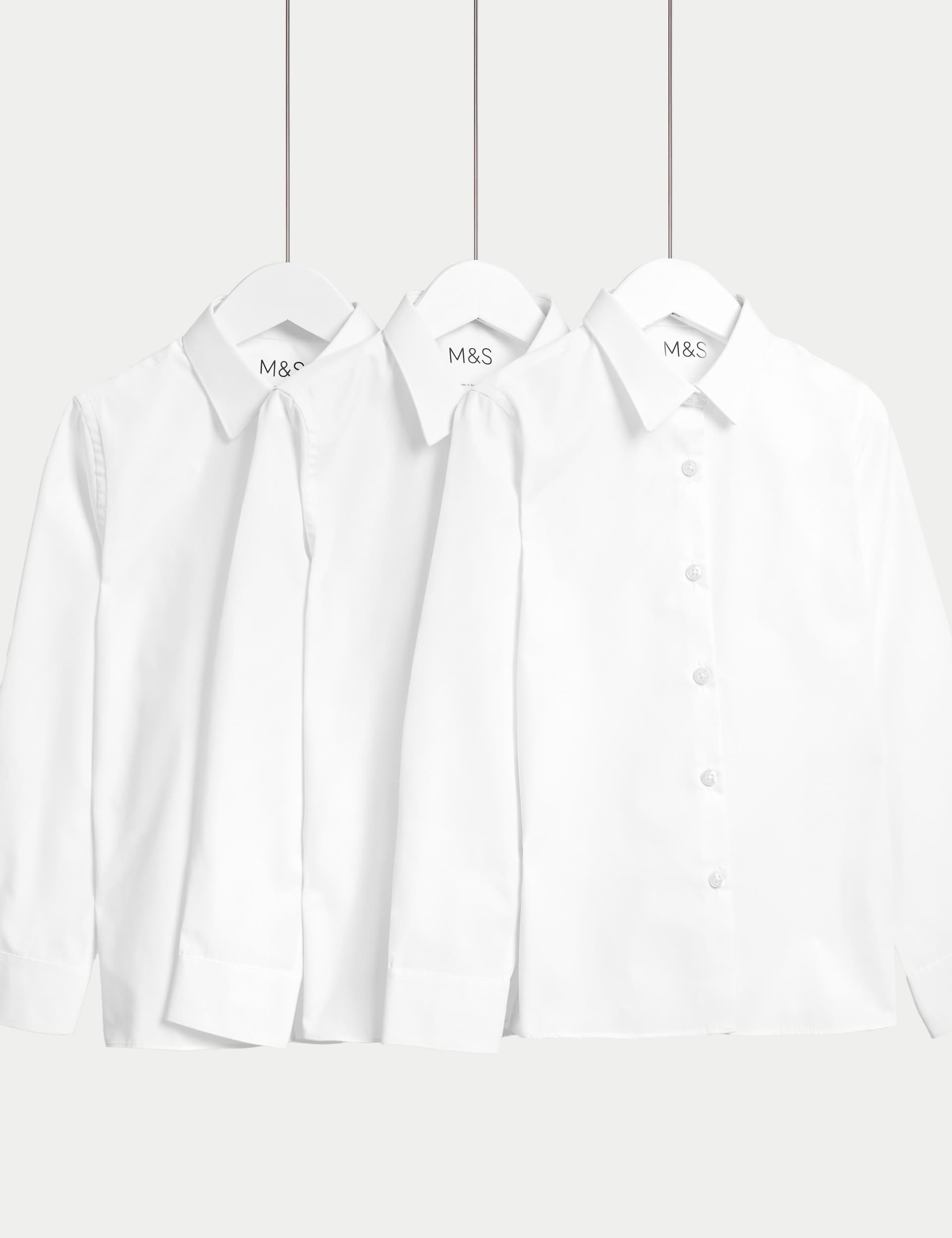 M&S Girls 3-Pack Easy Iron School Shirts (2-16 Yrs) - 15-16 - White, White,Grey,Blue