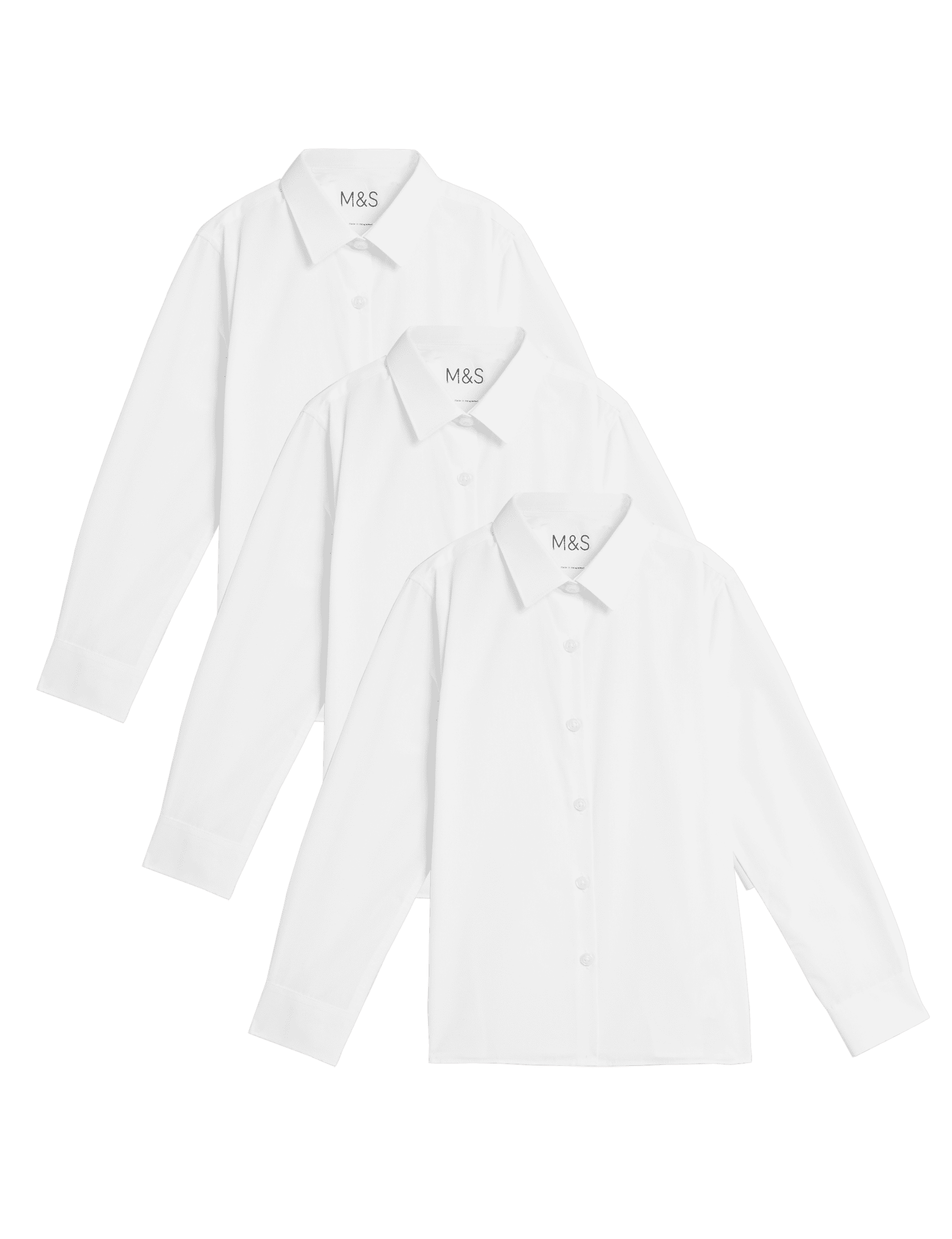 M&S Collection Girls 3pk Girls Slim Fit Easy Iron School Shirts (2-16 Yrs) - 9-10Y - White, White,Bl