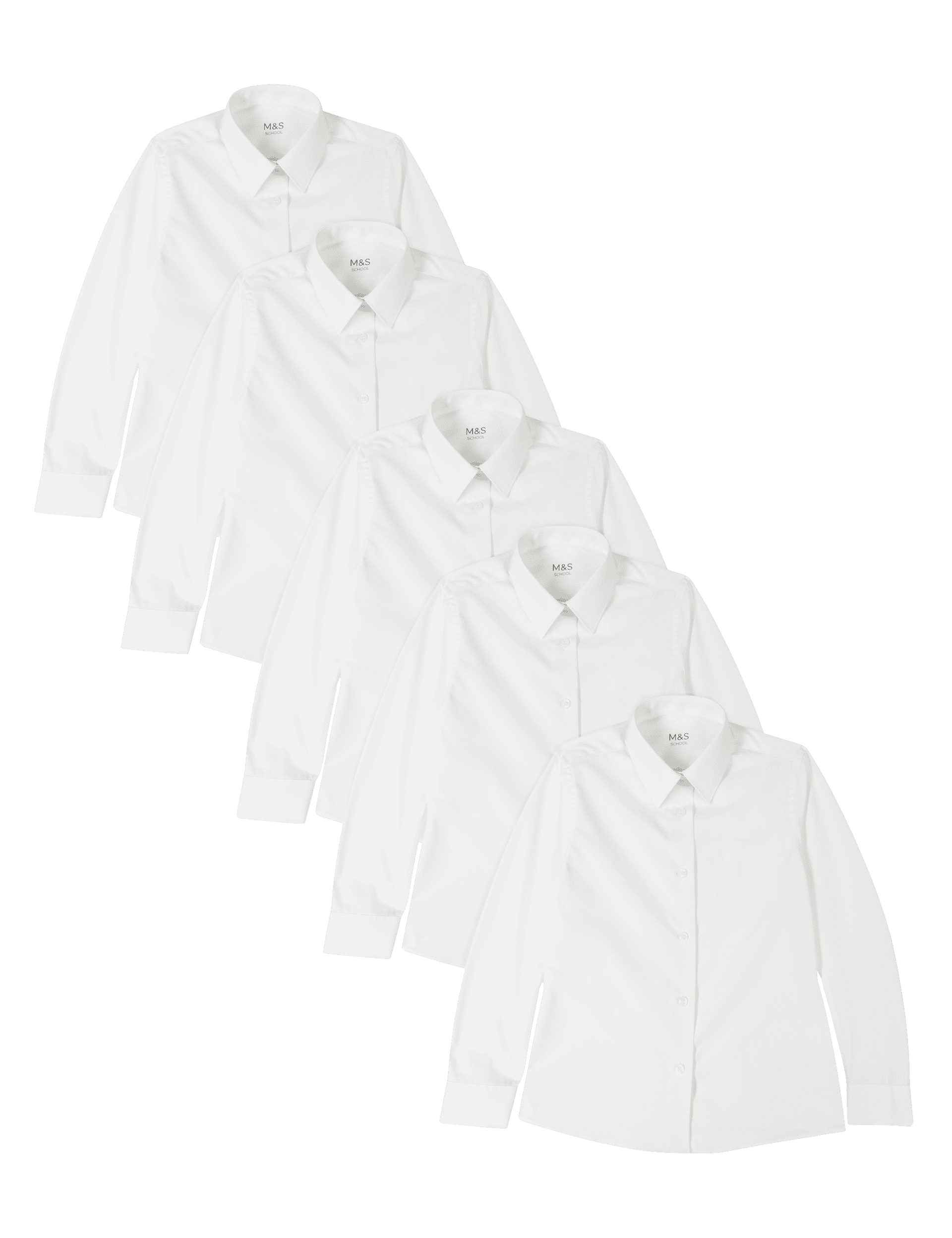 M&S Collection Girls 5pk Girls Regular Fit Easy to Iron Shirts (2-18 Yrs) - 14-15 - White, White