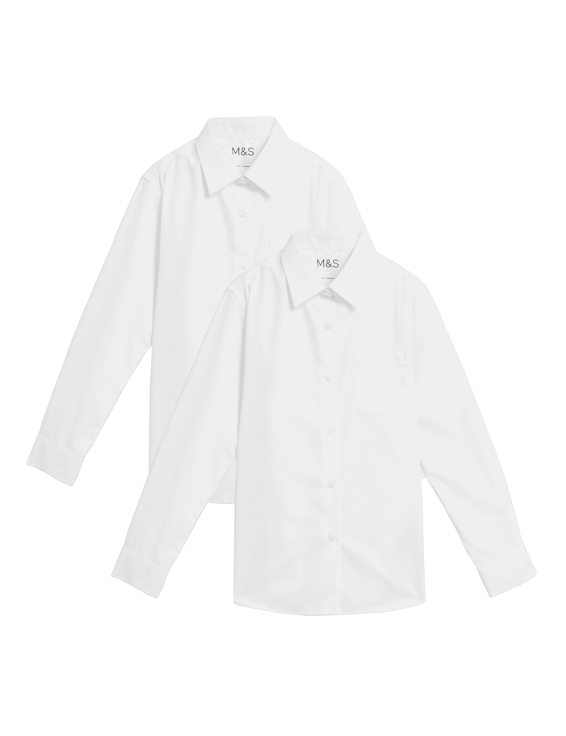 M&S Collection Girls 2 Pack Girls Non-Iron School Shirts (2-18 Yrs) - 2-3 Y - White, White