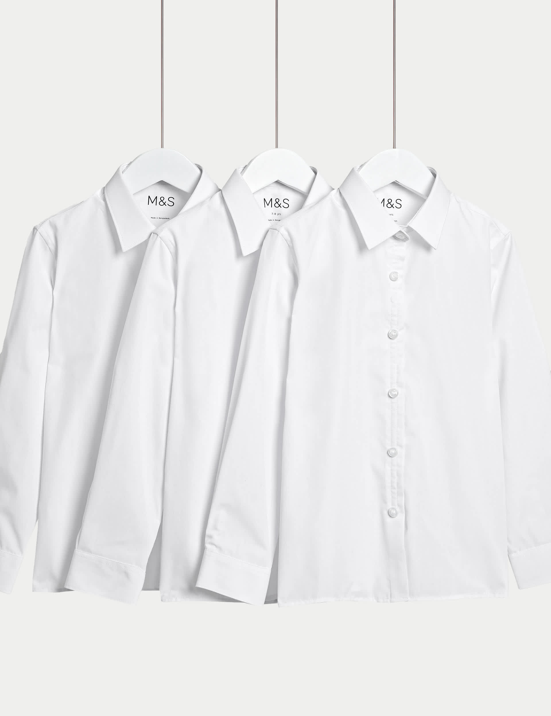 M&S Girls 3-Pack Easy Dressing Easy Iron School Shirts (3-18 Yrs) - 6-7 Y - White, White