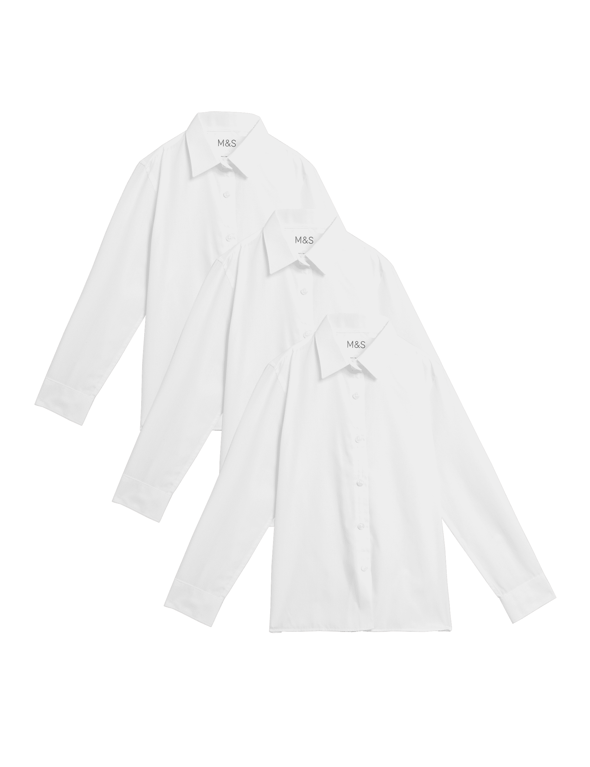 M&S Collection Girls 3pk Girls Easy Dressing Easy Iron School Shirts (3-18 Yrs) - 5-6 Y - White, Whi