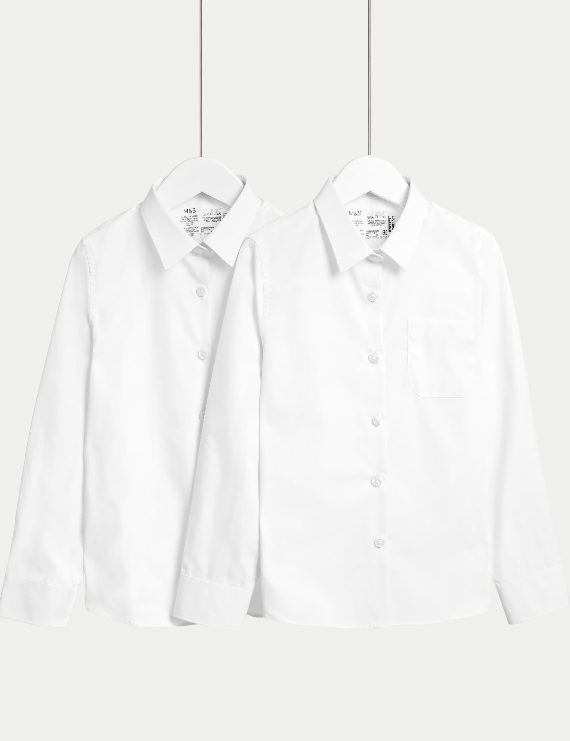 M&S Girls 2-Pack Regular Fit Cotton School Shirts (2-18 Yrs) - 13-14 - White, White