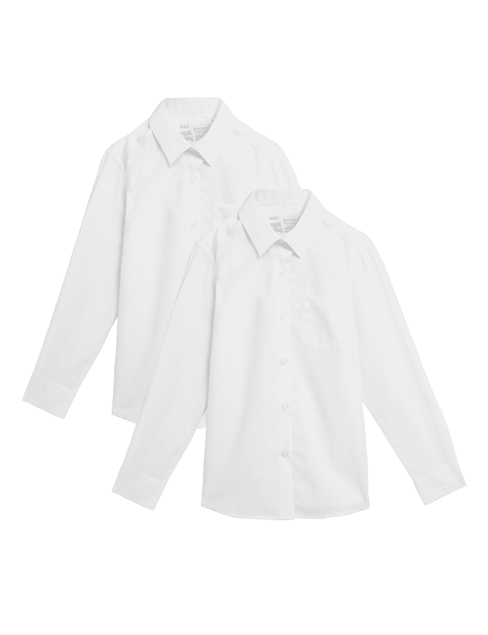 M&S Collection Girls 2 Pack Girls Regular Fit Cotton School Shirts (2-18 Yrs) - 17-18 - White, White