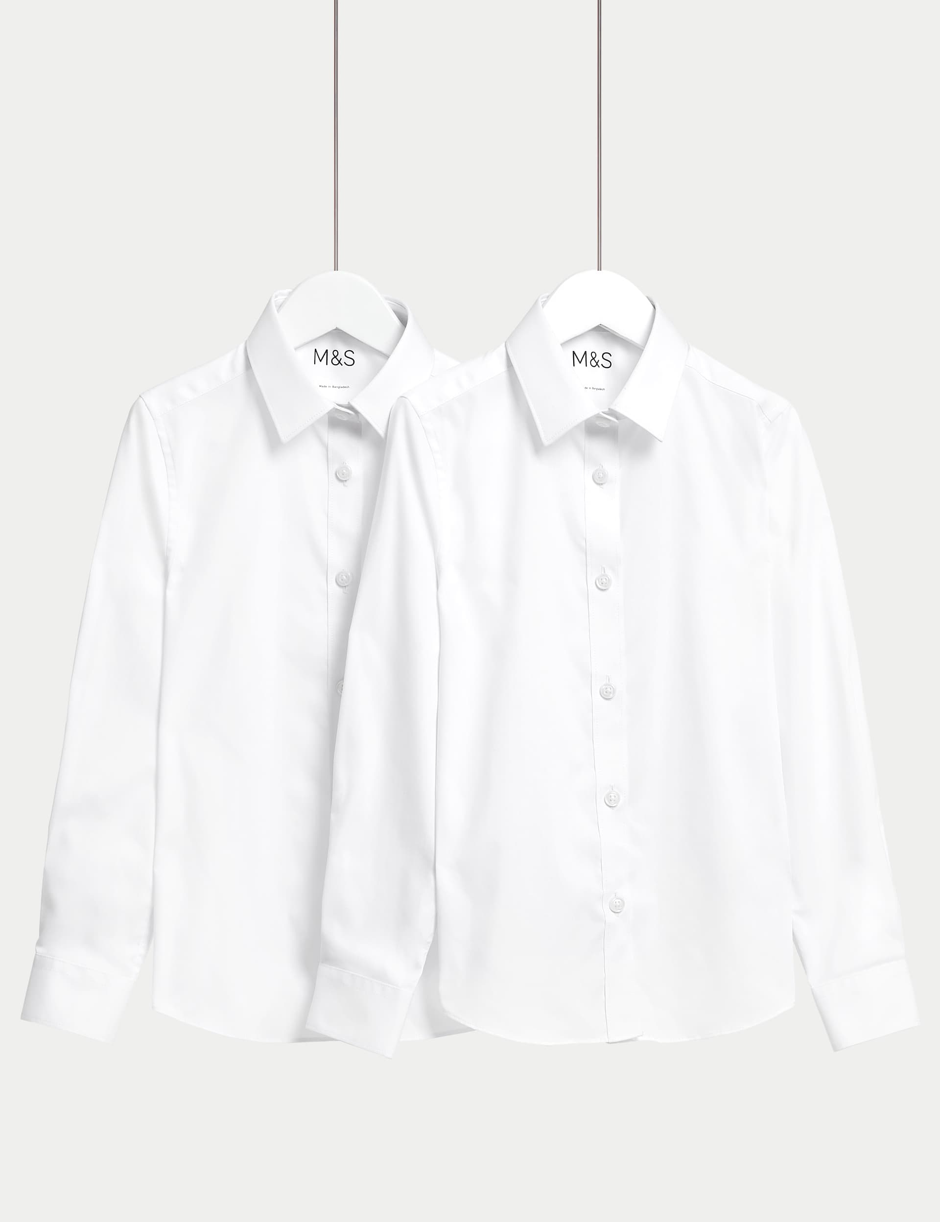 M&S Girls 2-Pack Skinny Fit School Shirts (2-18 Yrs) - 5-6 Y - White, White