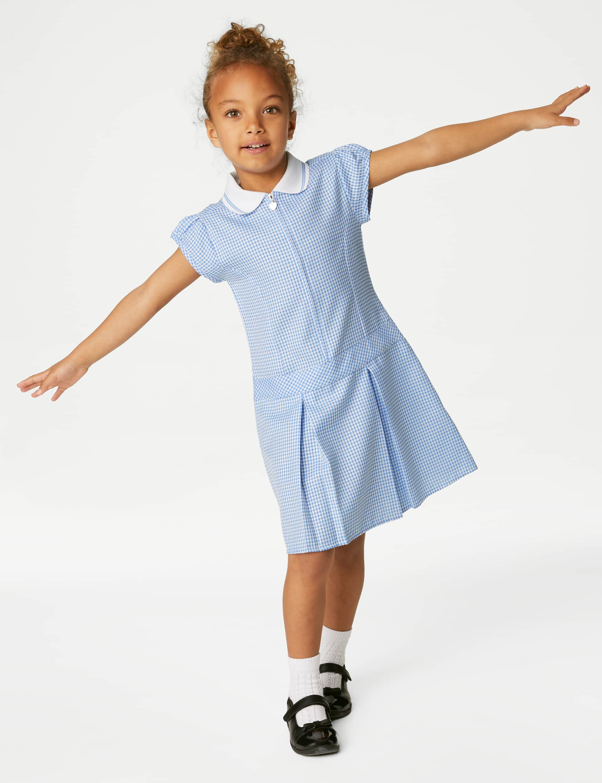 M&S Collection Girls Gingham Pleated School Dress (2-14 Yrs) - 10-11 - Light Blue, Lilac,Green,Light