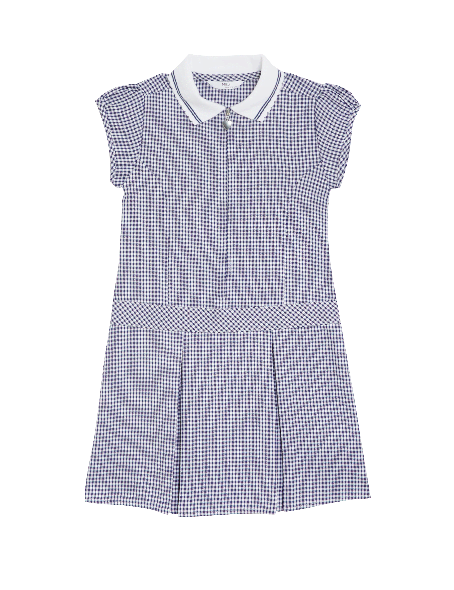 M&S Collection Girls Gingham Pleated School Dress (2-14 Yrs) - 7-8 Y - Navy, Light Blue,Navy,Green,P