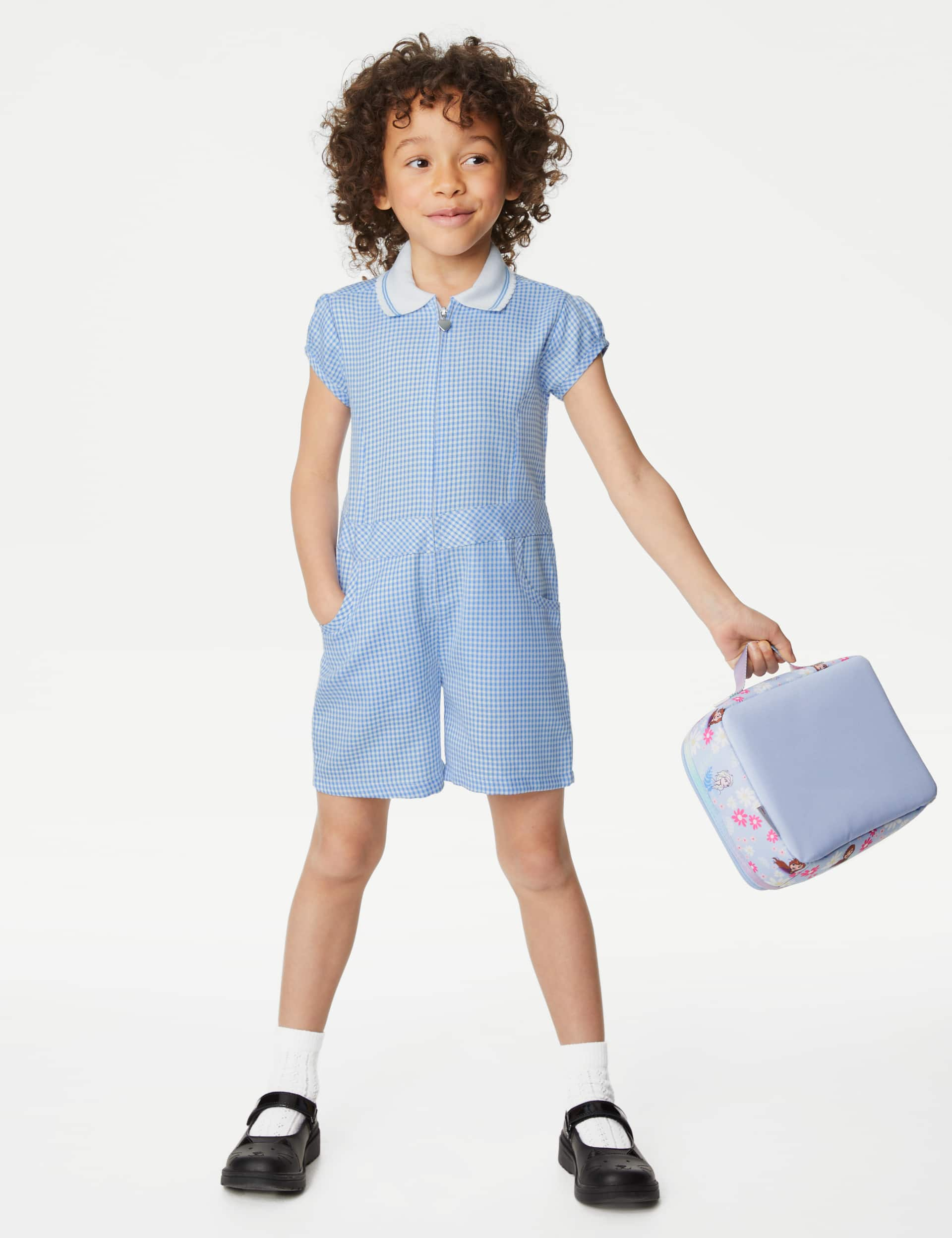 M&S Girls Gingham School Playsuit (2-14 Yrs) - 4-5 Y - Light Blue, Yellow,Navy,Light Blue,Lilac,Red,