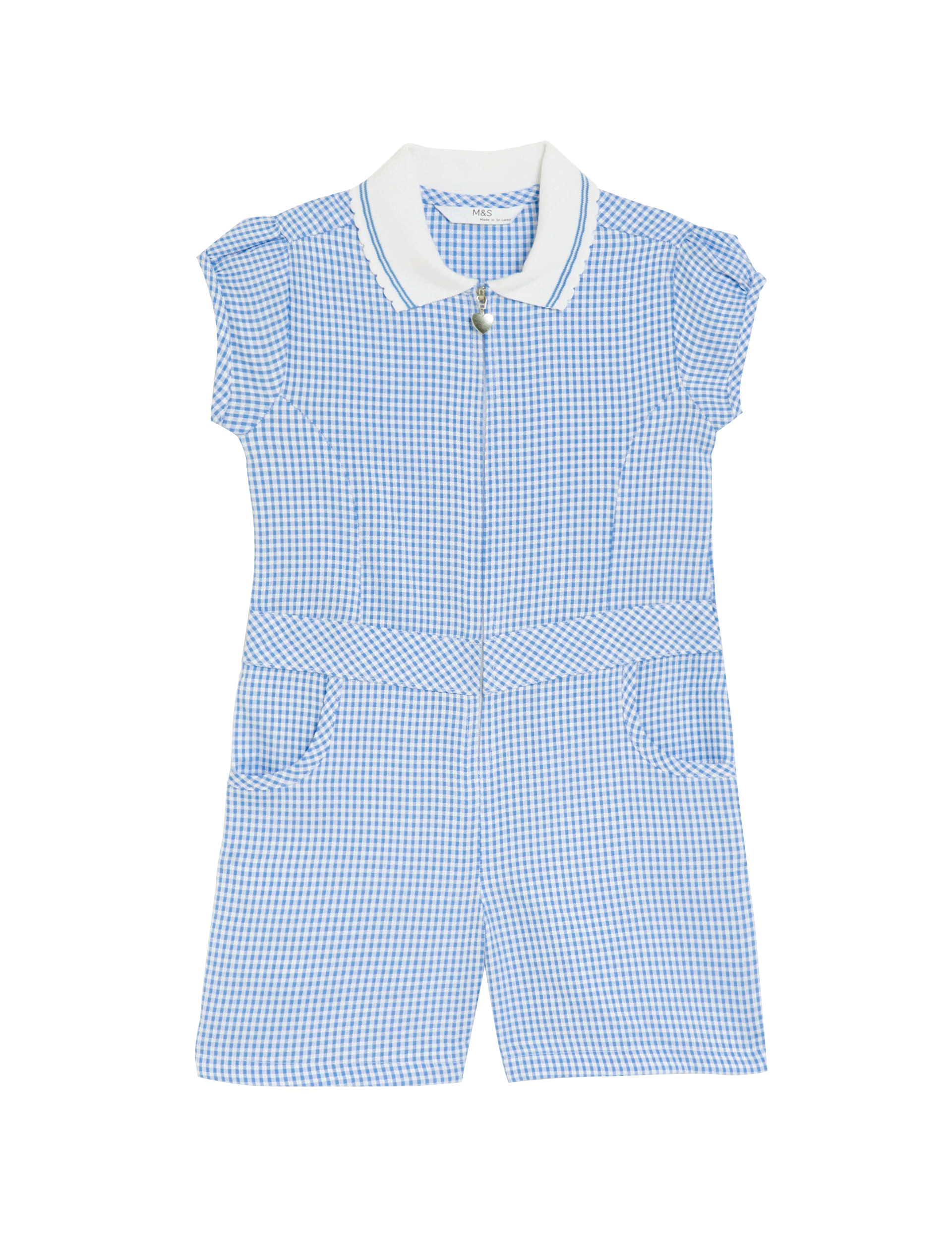 M&S Collection Girls Gingham School Playsuit (2-14 Yrs) - 4-5 Y - Light Blue, Yellow,Light Blue,Lila