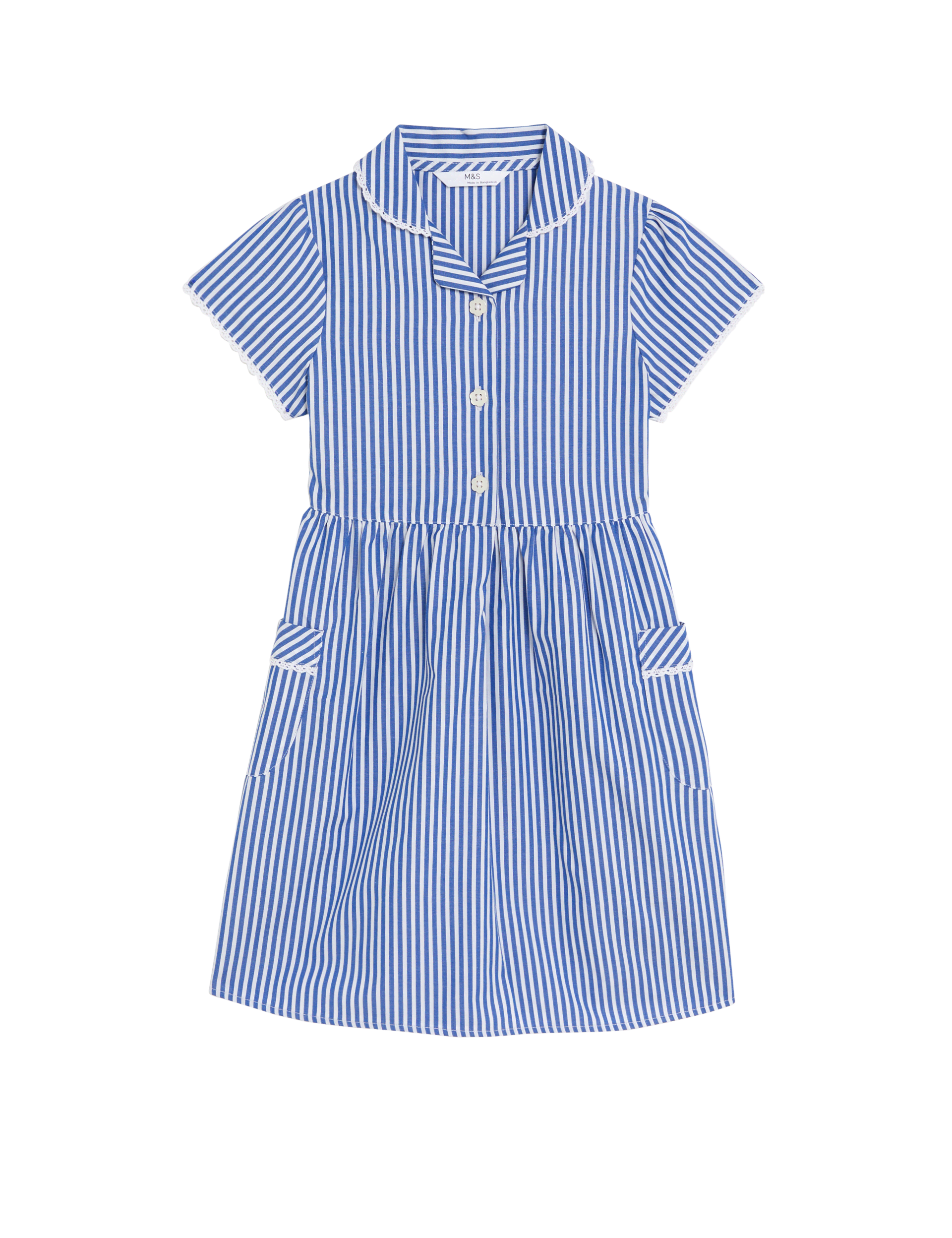 M&S Collection Girls Pure Cotton Striped School Dress (2-14 Yrs) - 10-11 - Mid Blue, Mid Blue