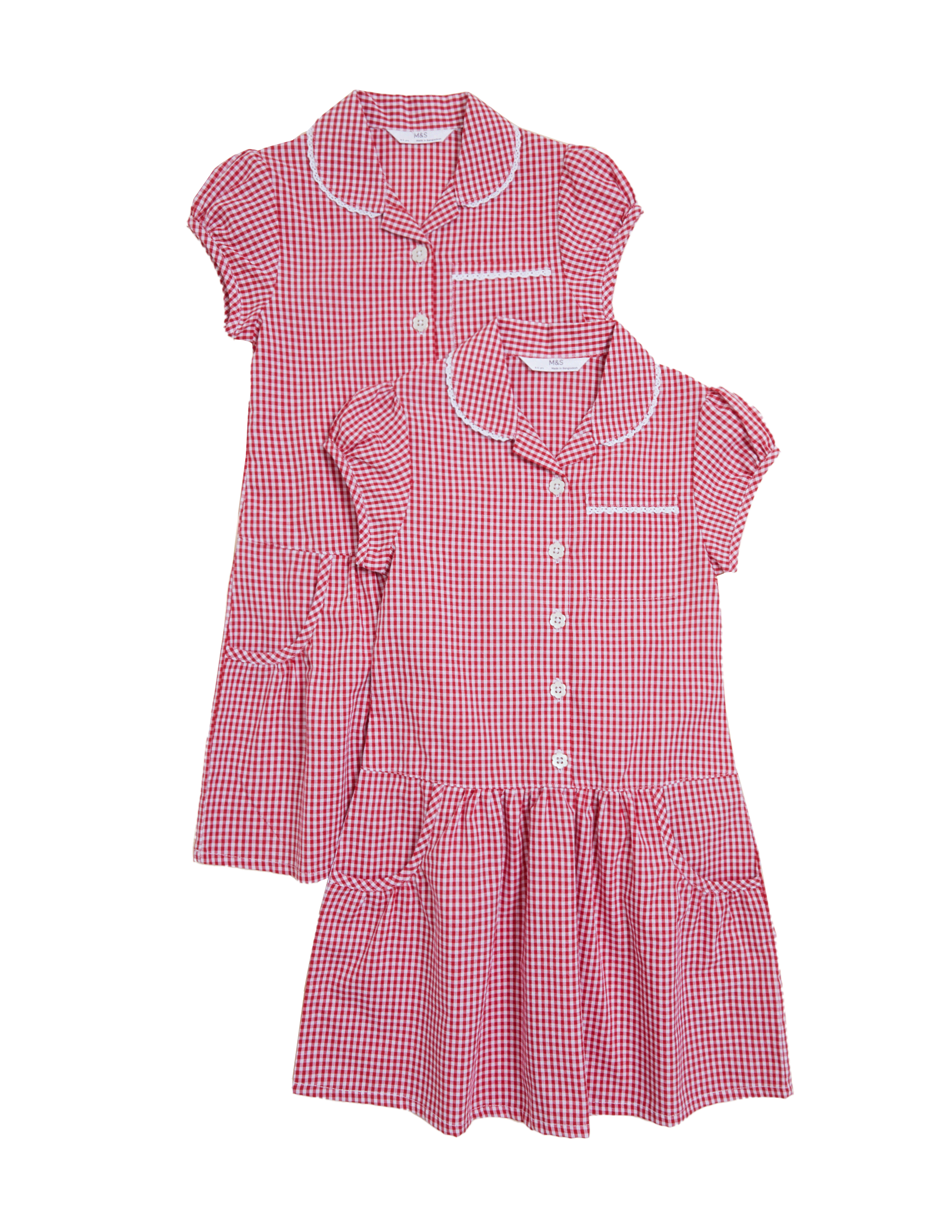 M&S Collection Girls 2 Pack Girls Cotton Rich Gingham School Dresses (2-14 Yrs) - 10-11 - Red, Mid B