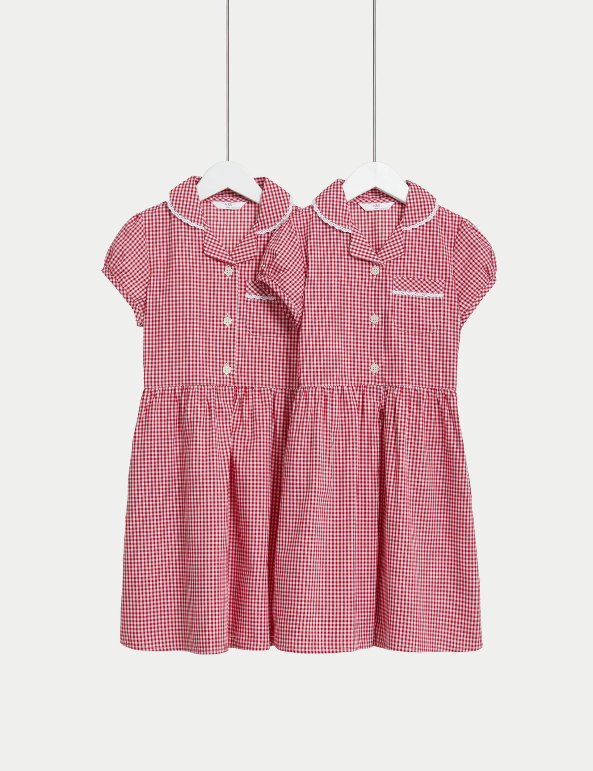 M&S Girls 2-Pack Cotton Rich School Dresses (2-14 Yrs) - 2-3 Y - Red, Red