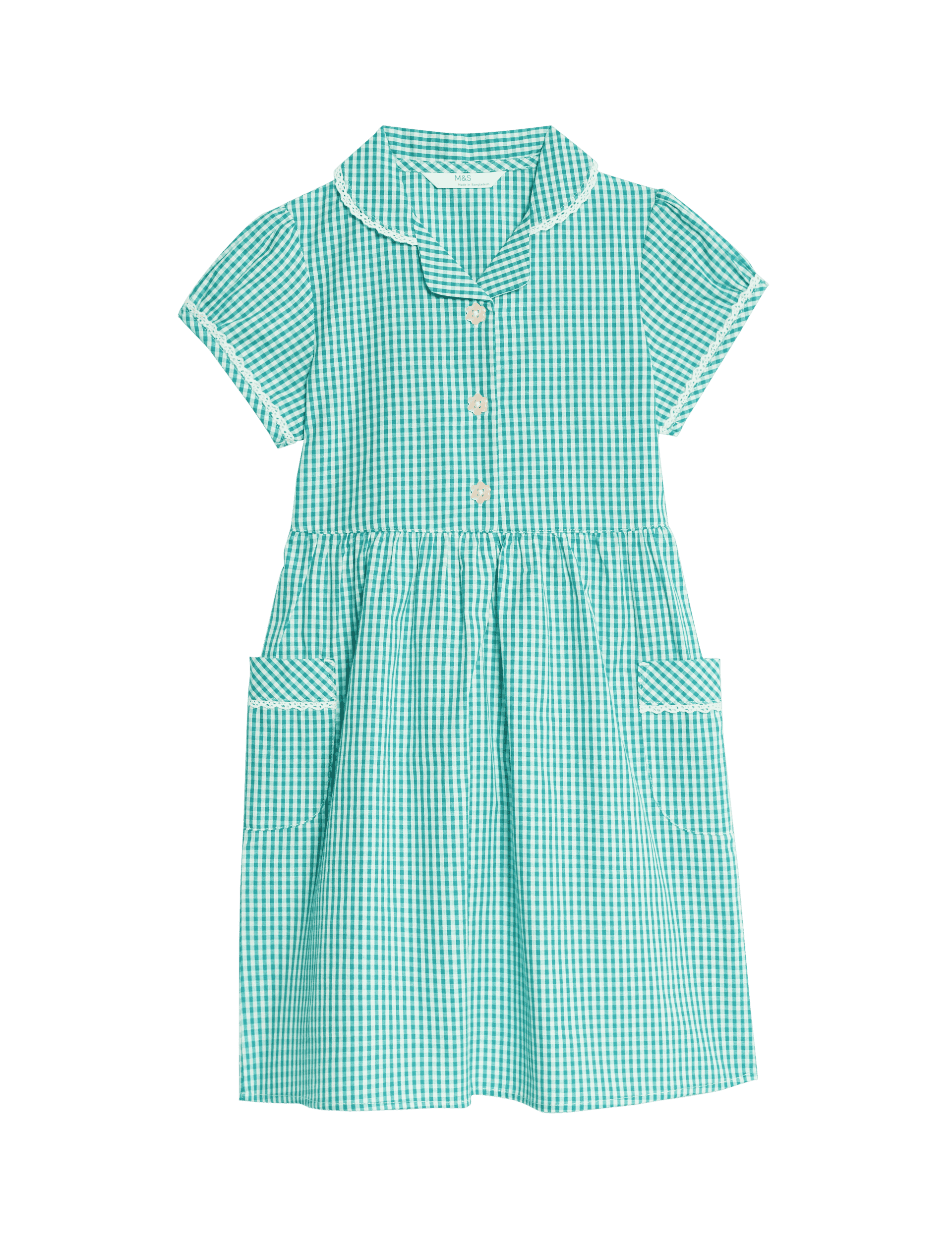 M&S Collection Girls Pure Cotton Gingham School Dress (2-14 Yrs) - 4-5 Y - Green, Navy,Mid Blue,Lila