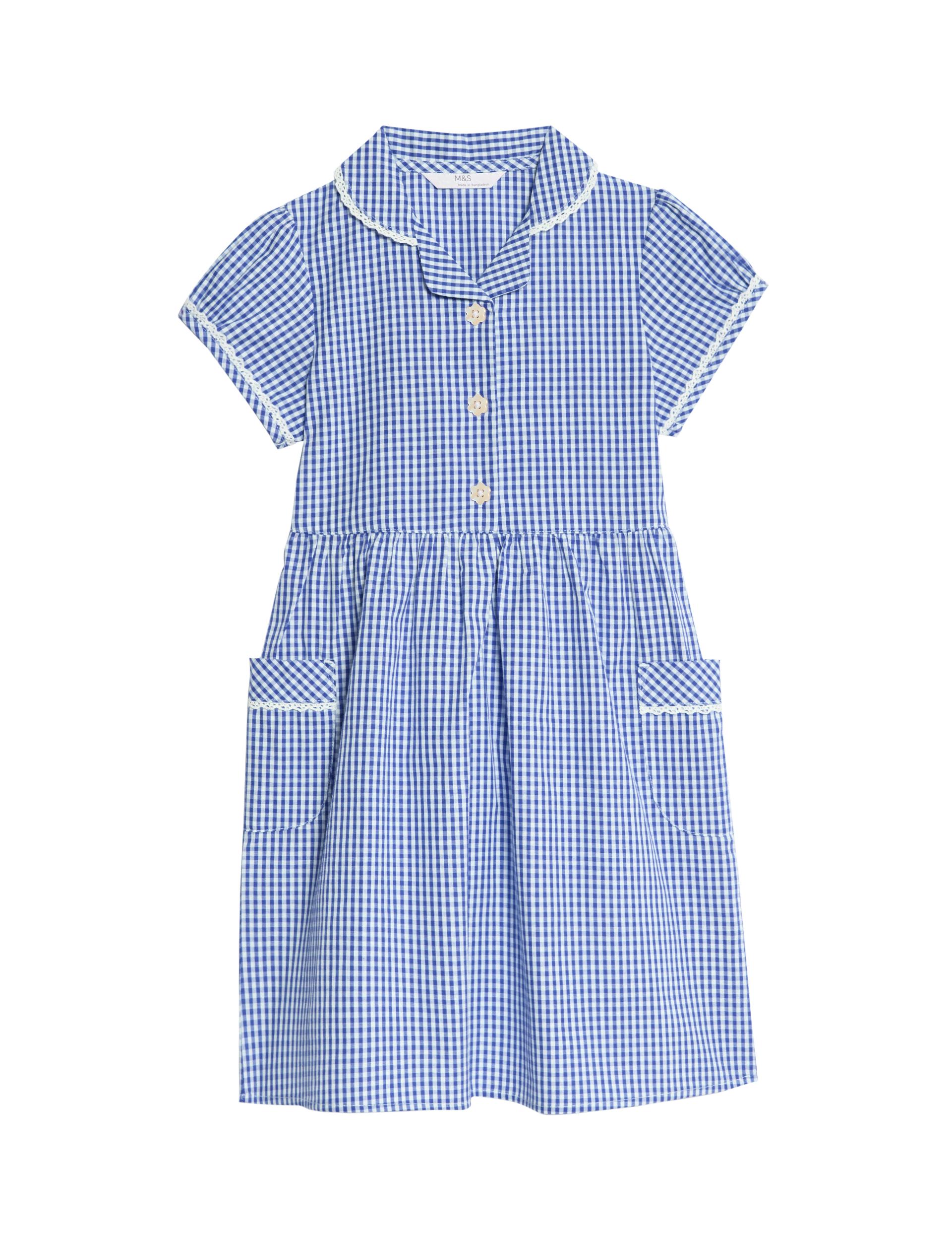 M&S Collection Girls Pure Cotton Gingham School Dress (2-14 Yrs) - 11-12 - Mid Blue, Red,Green,Navy,