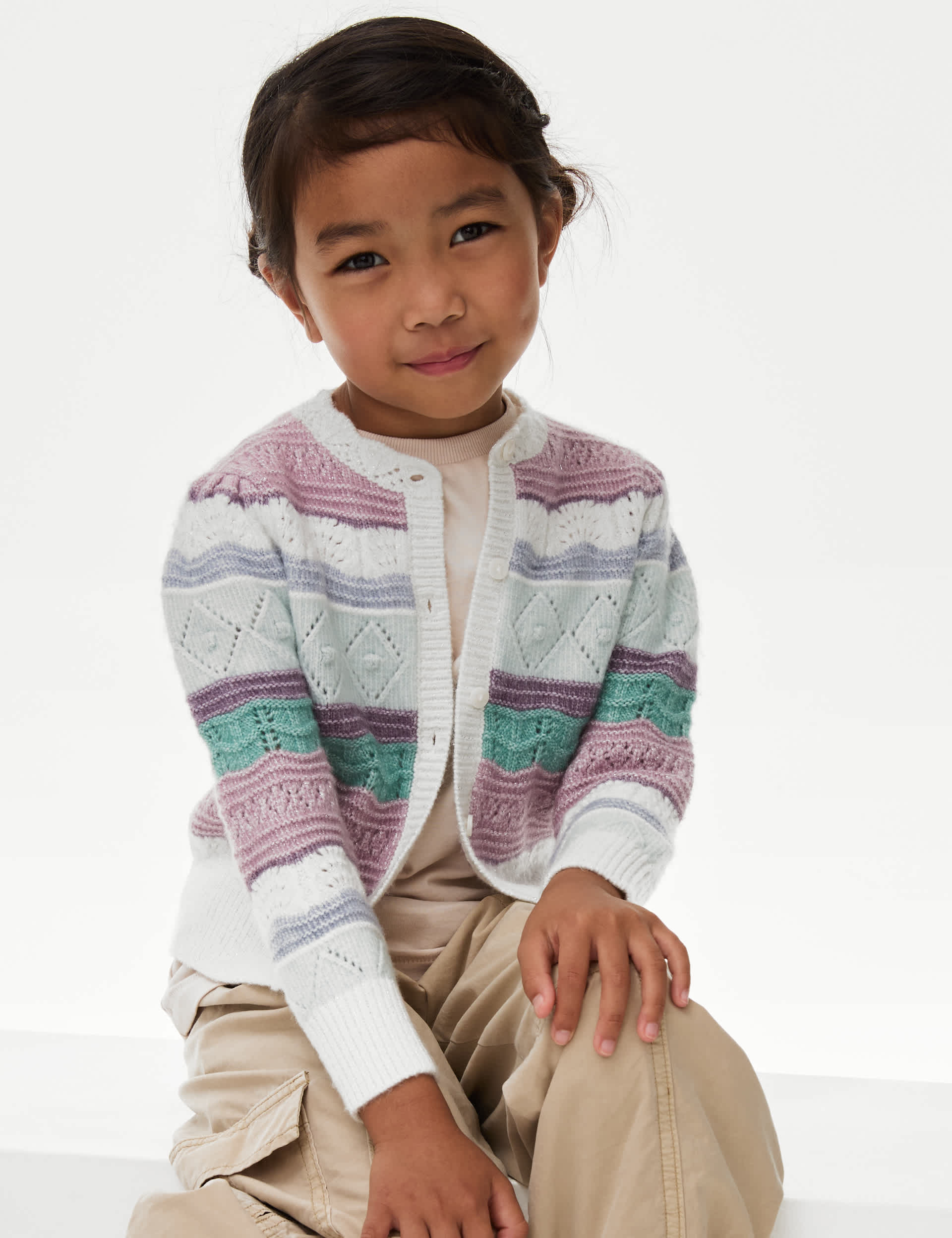 M&S Girls Knitted Striped Cardigan (2-8 Yrs)