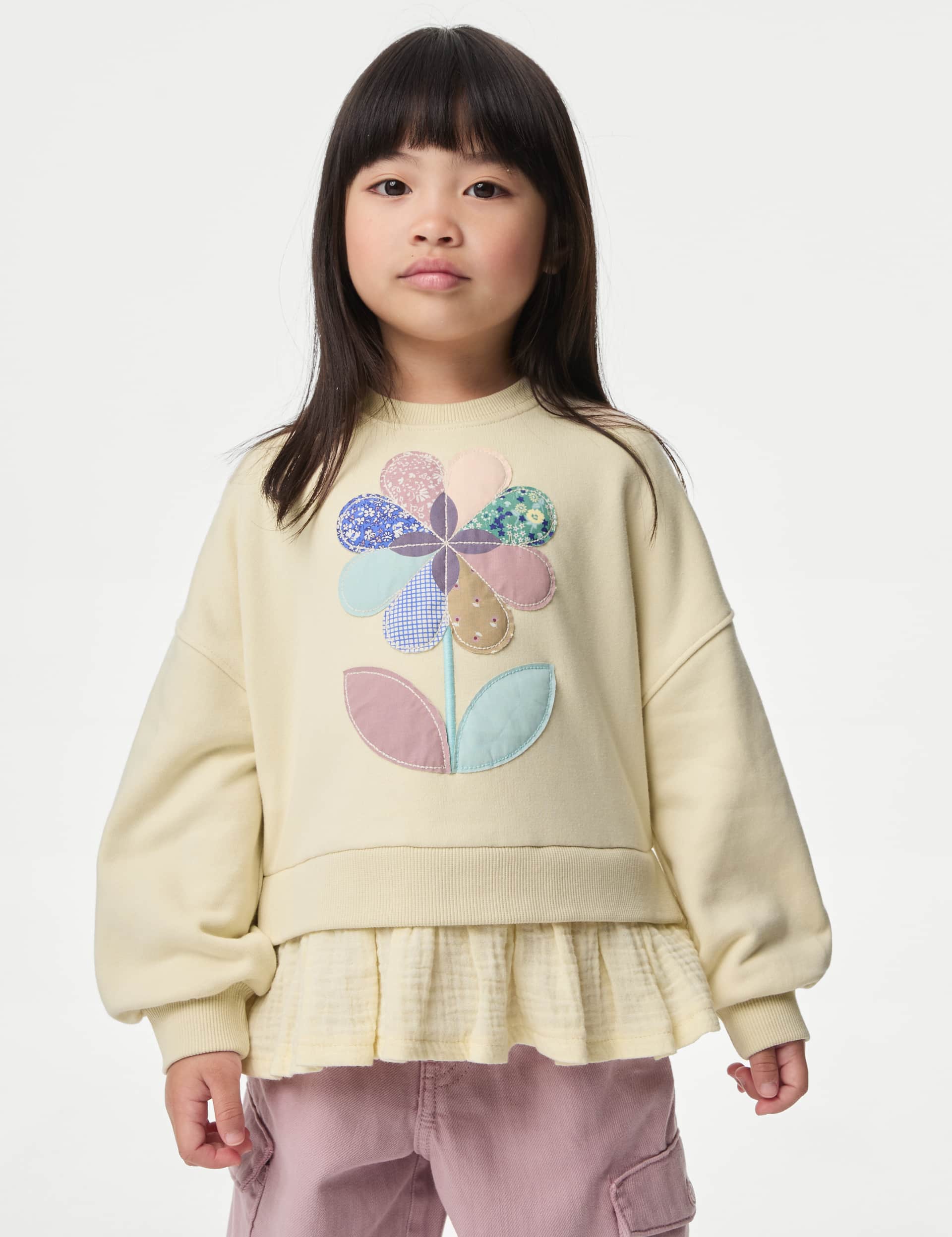 M&S Girls Cotton Rich Floral Sweatshirt (2-8 Yrs)