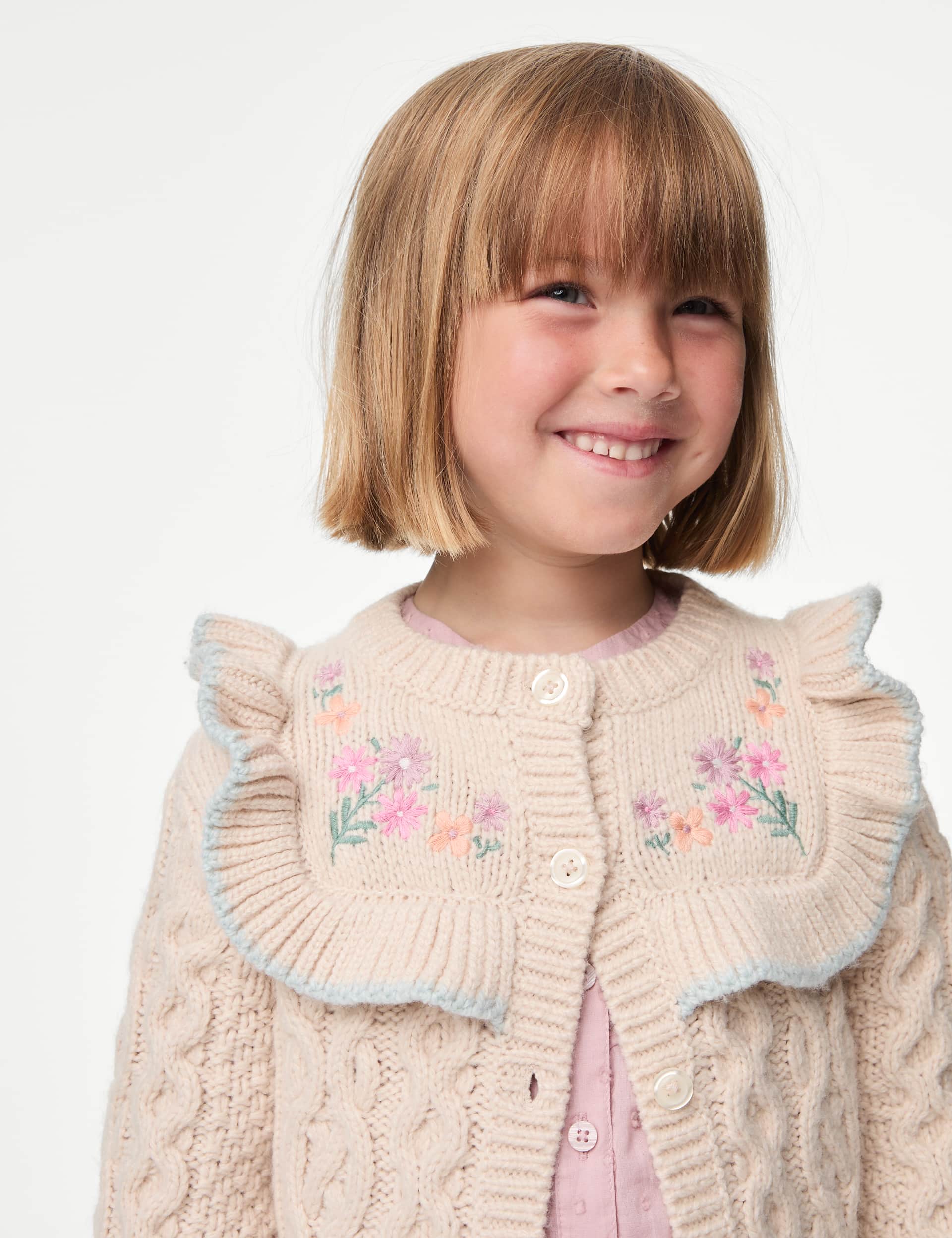 M&S Girls Flower Embroidered Cardigan (2-8 Yrs)