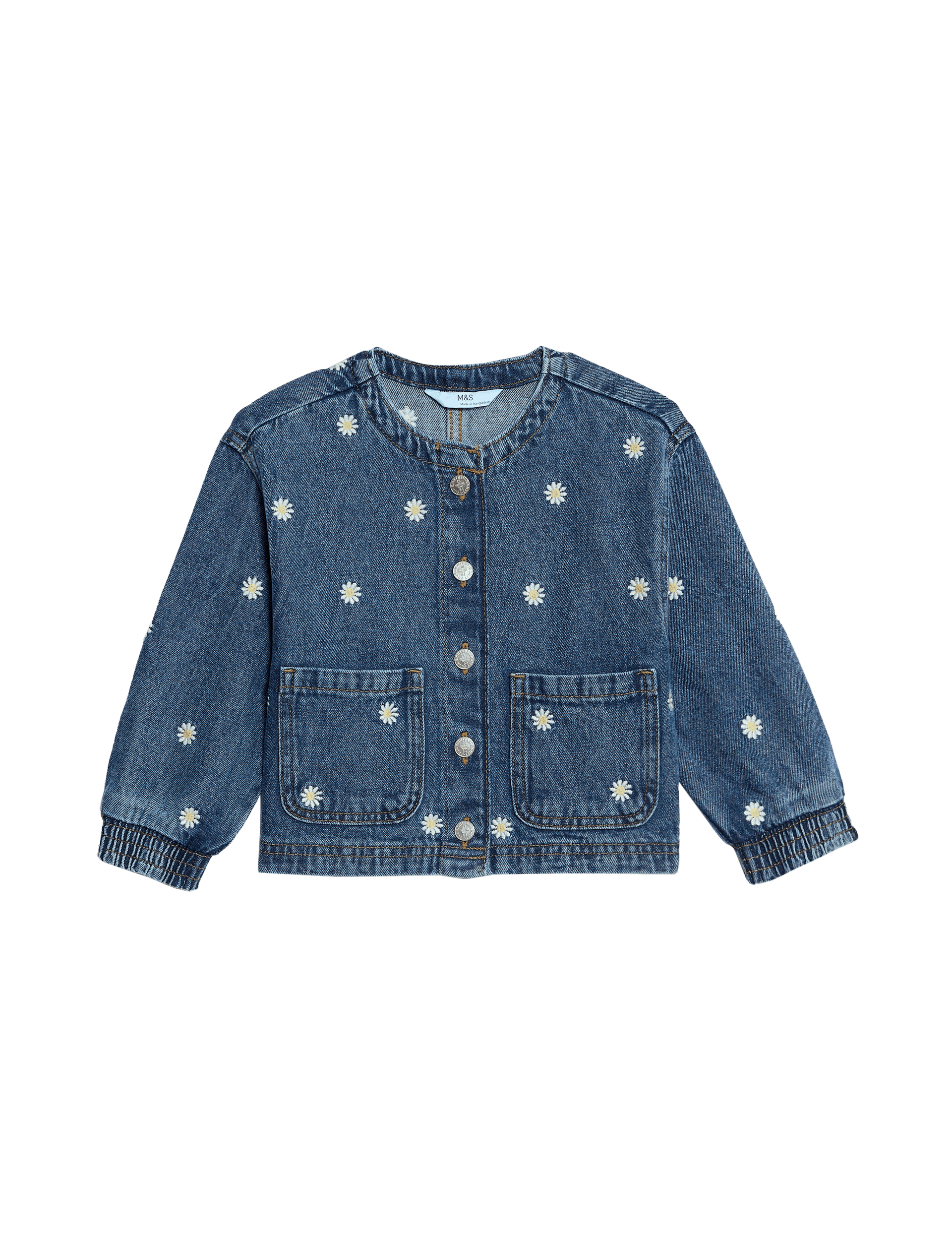 M&S Collection Girls Denim Floral Embroidered Bomber (2-8 Yrs) - 6-7 Y, Denim